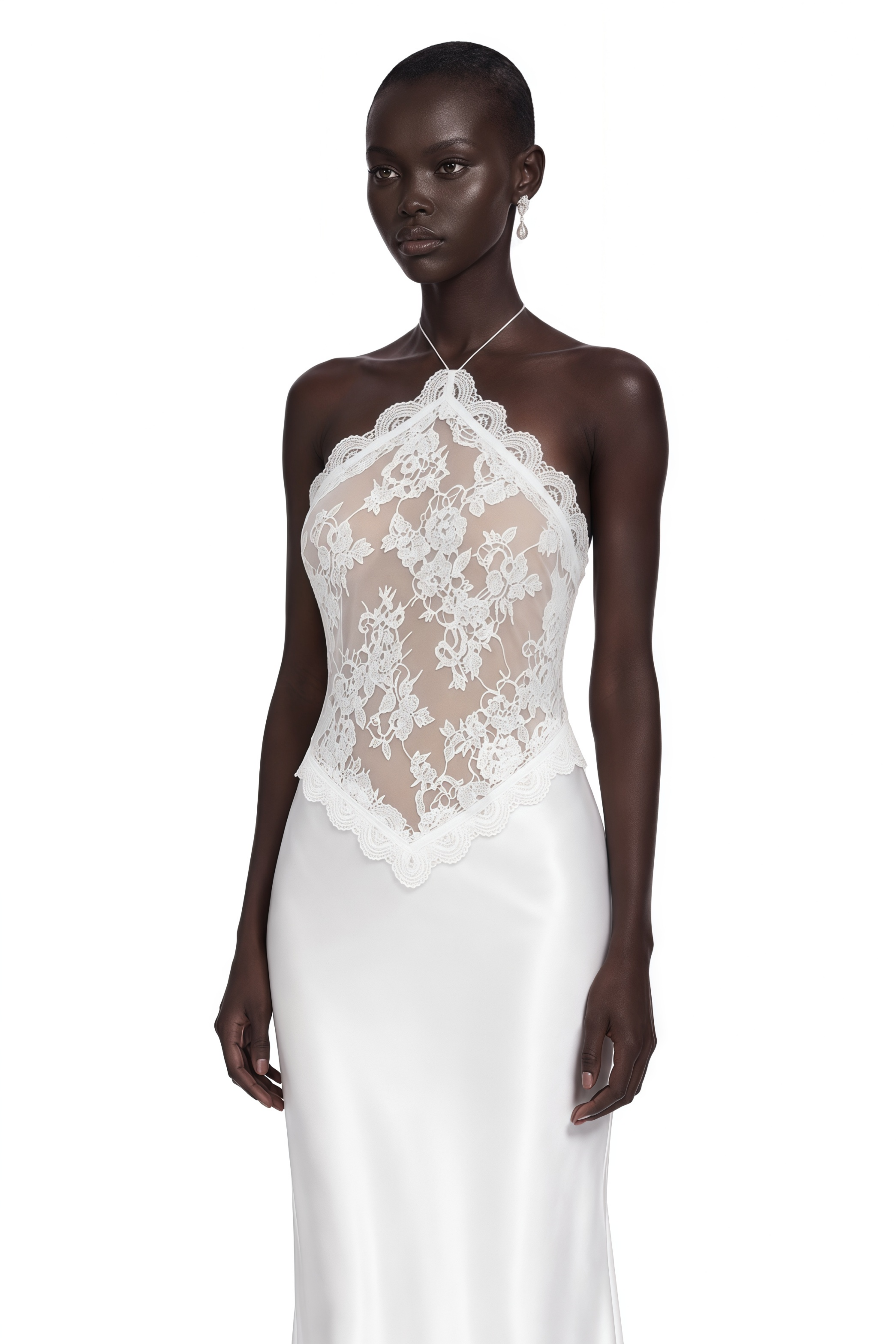 Selene White Lace Panel Satin Maxi Dress