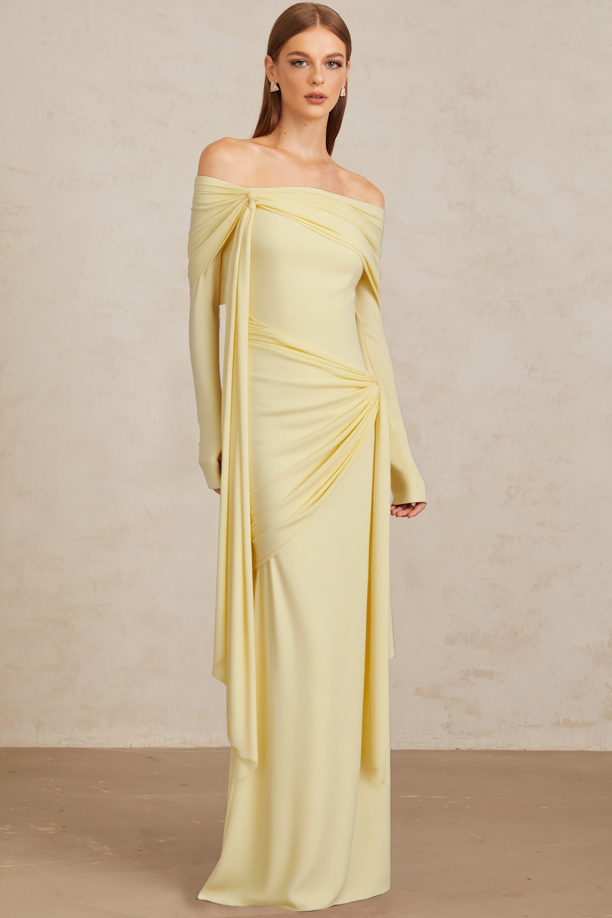 Off-shoulder Maxi Dress in Butter Yellow