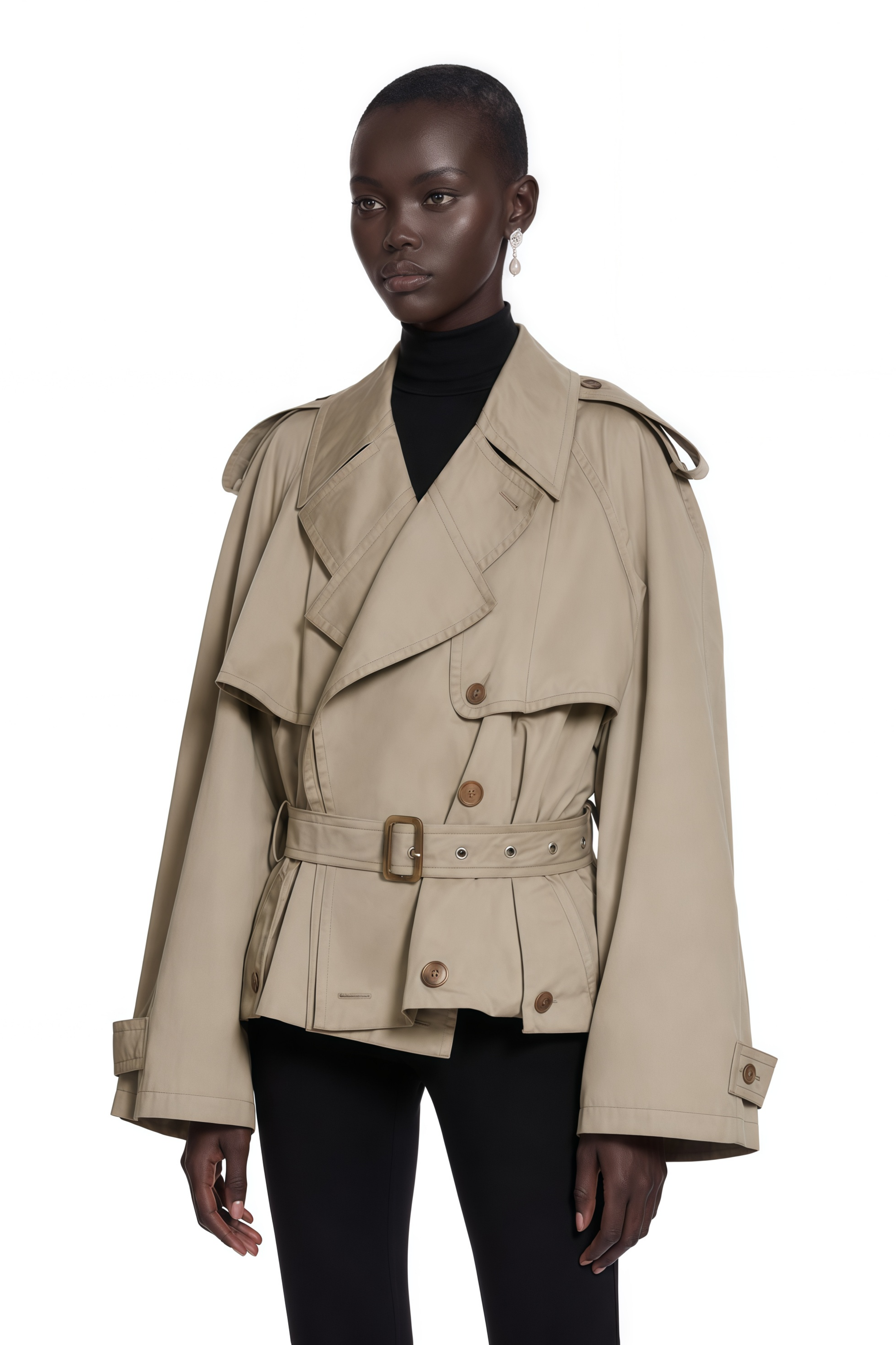Sandra Khaki Double-Breasted Short Trench Coat