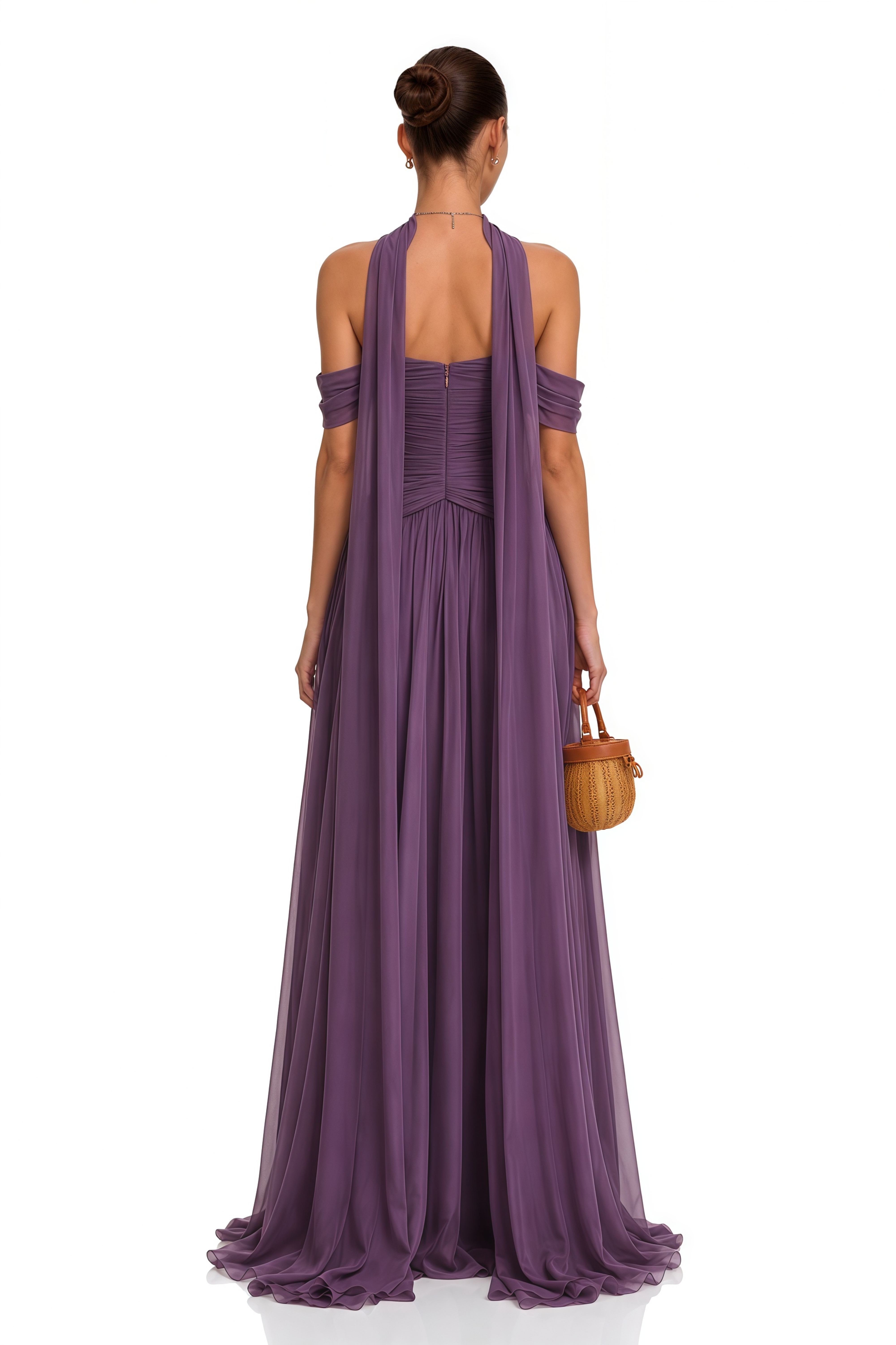 Annabelle Purple Off Shoulder Ruched Maxi Dress with Twist Front