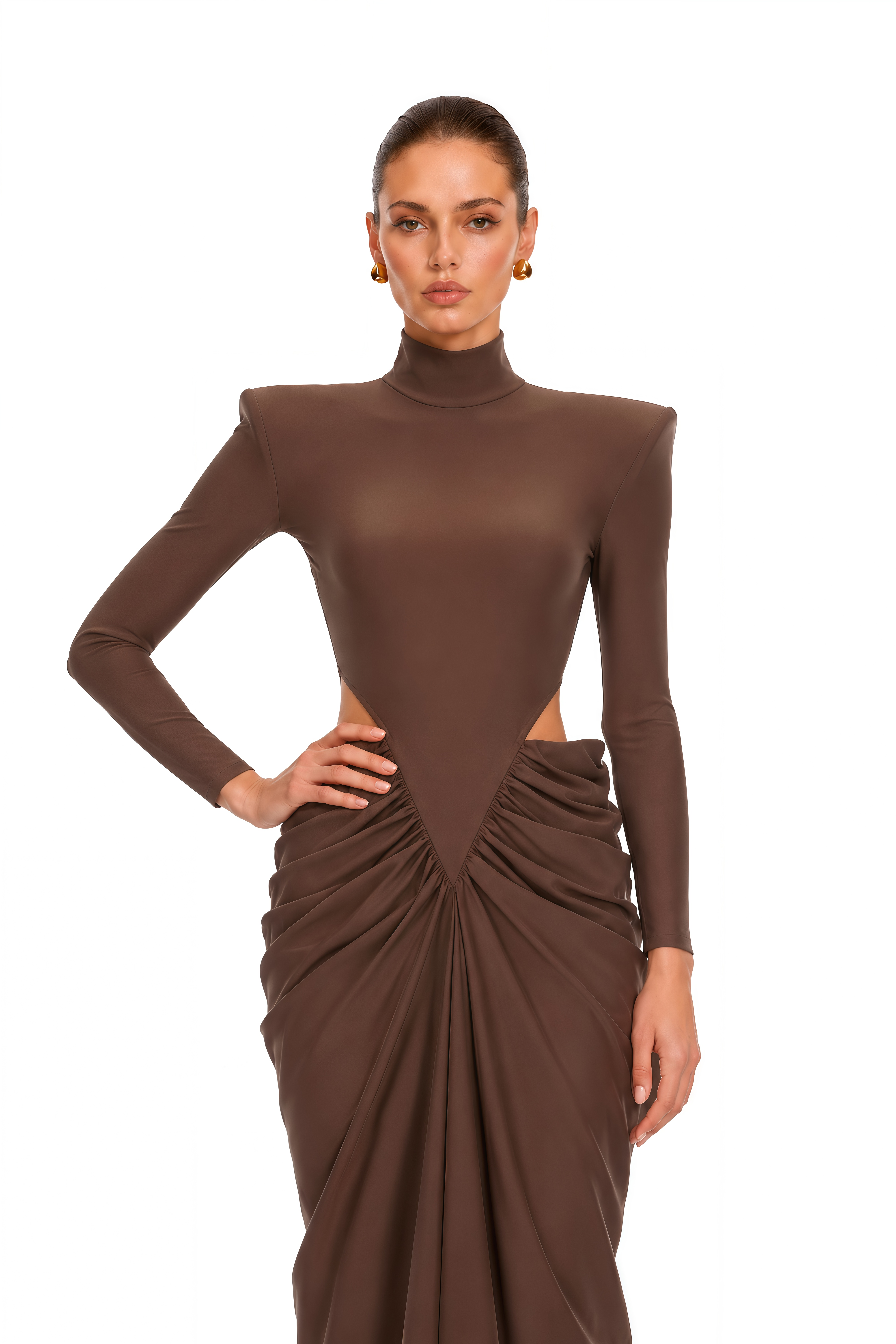 Arlene Brown Cut Out Ruched Maxi Dress