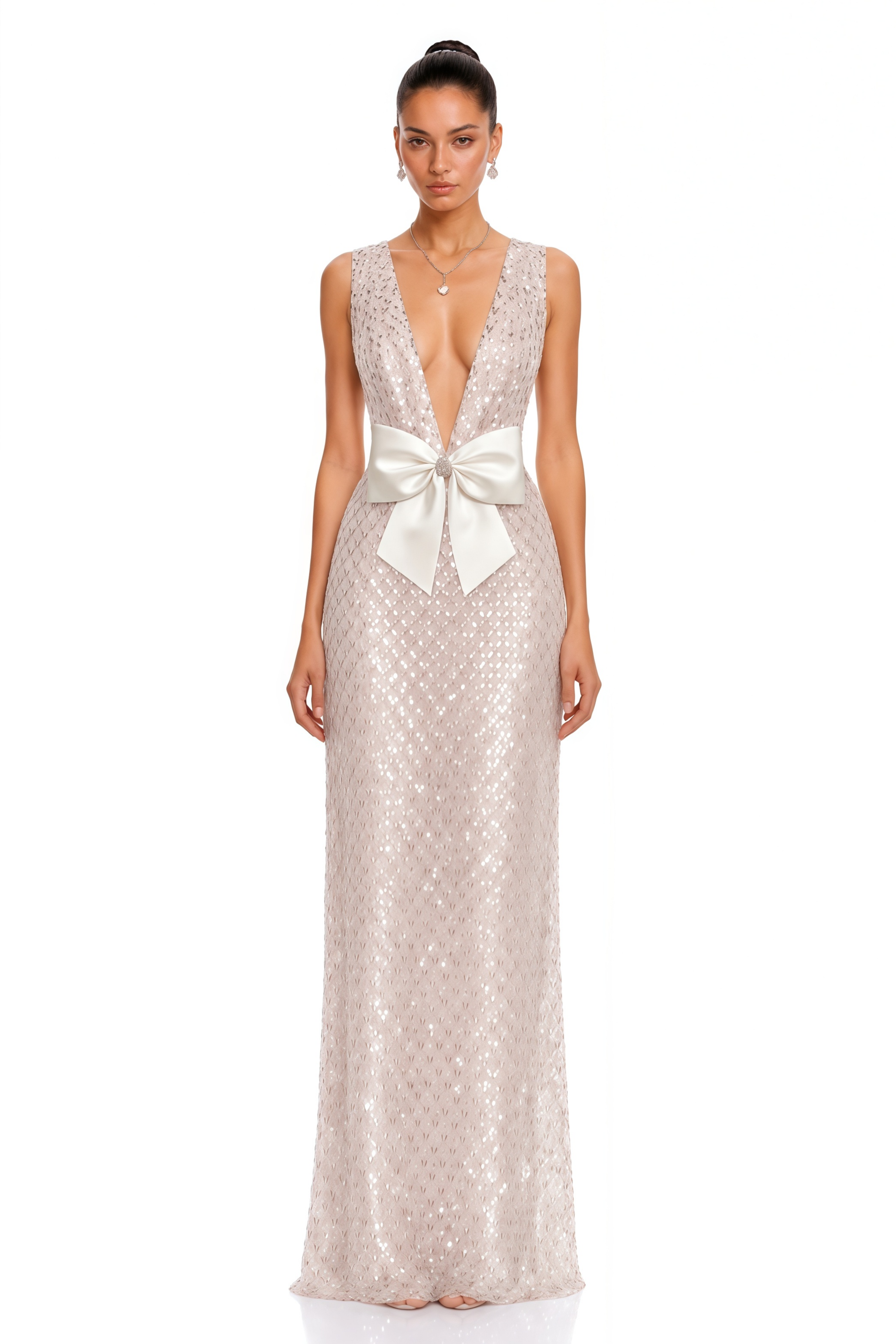 Raelynn White Deep V-Neck Bodycon Maxi Dress