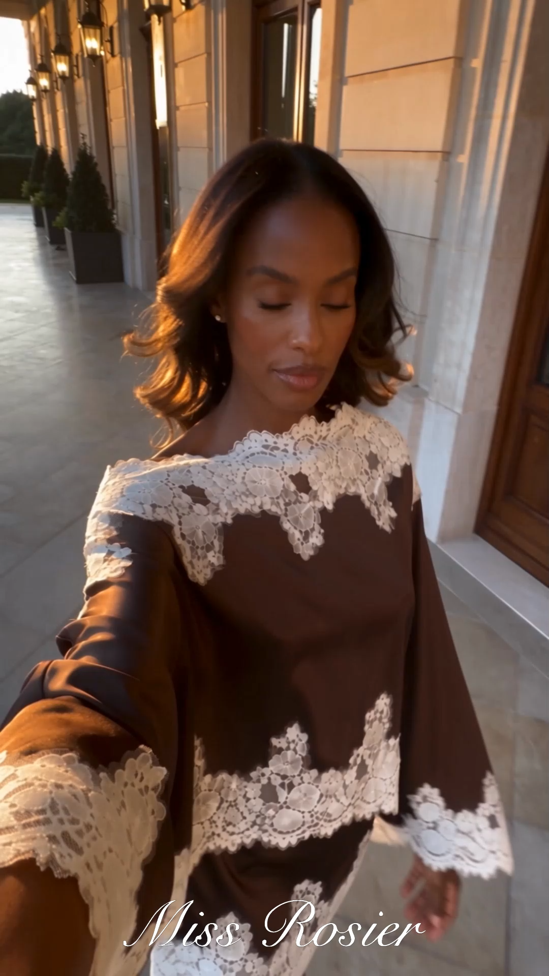 Sophia Brown One Shoulder Top & Skirt Set with Lace Trim – Miss