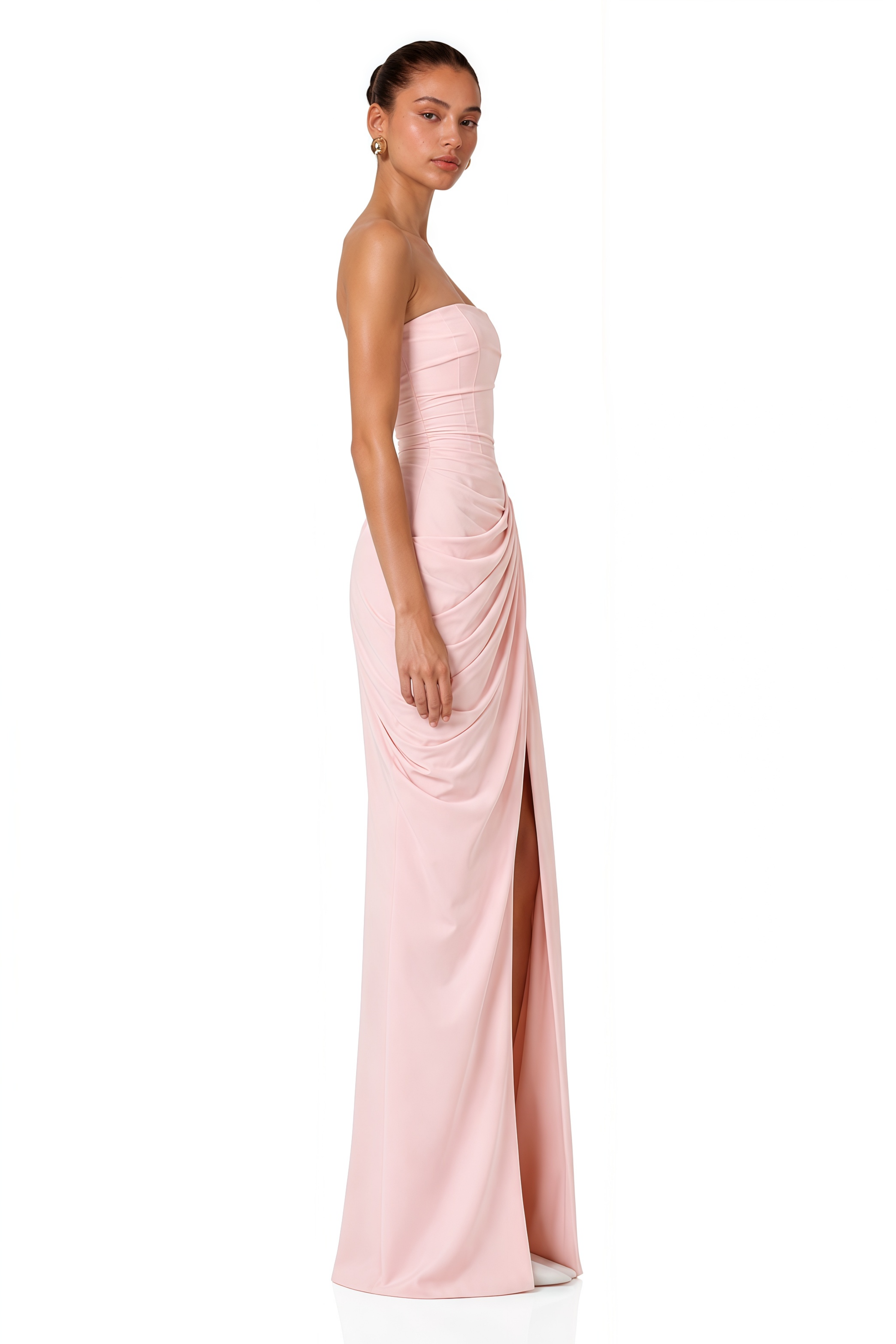 Safiya Pink Ruched Maxi Dress with Cross Front