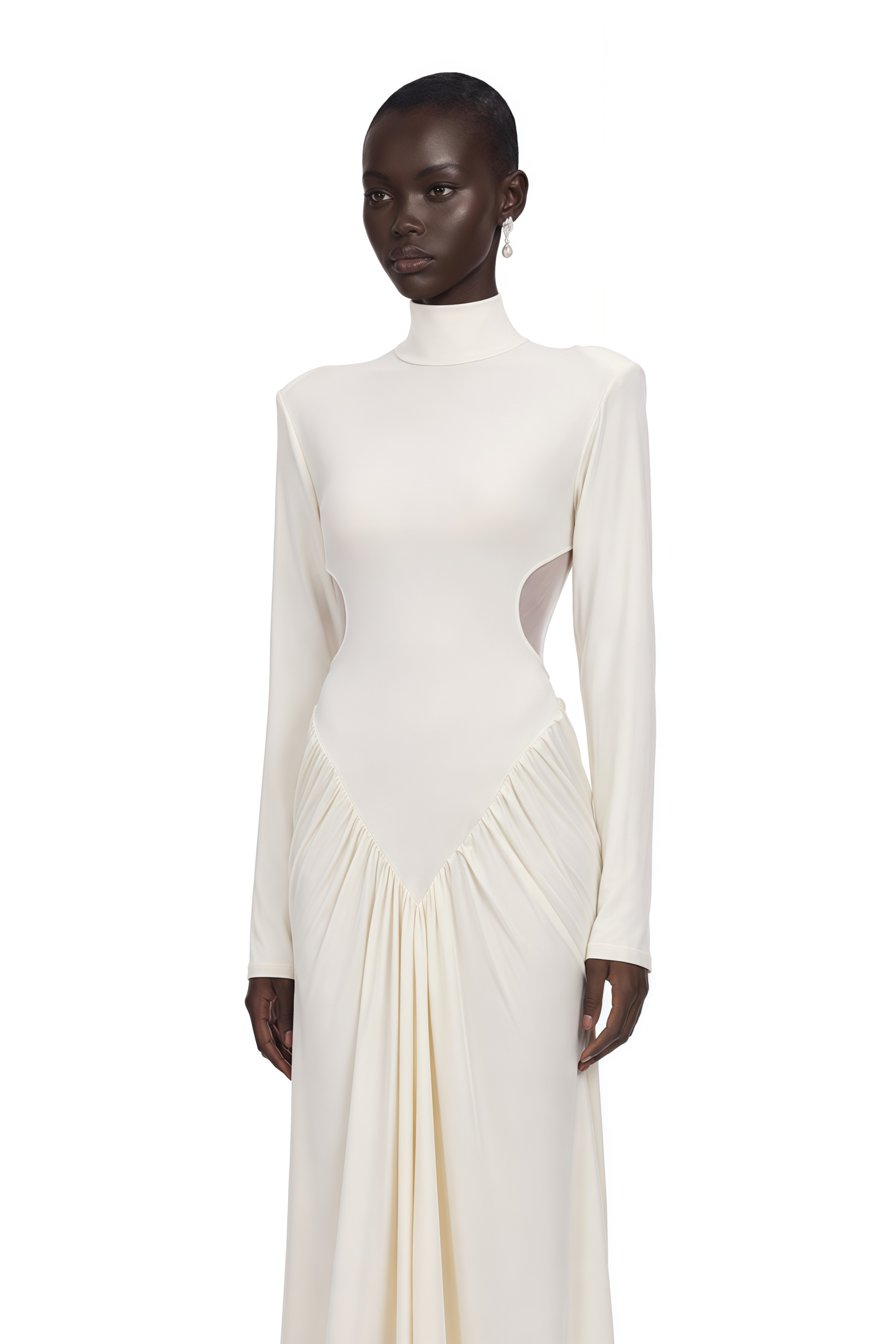 Harriet White Cut Out Ruched Maxi Dress