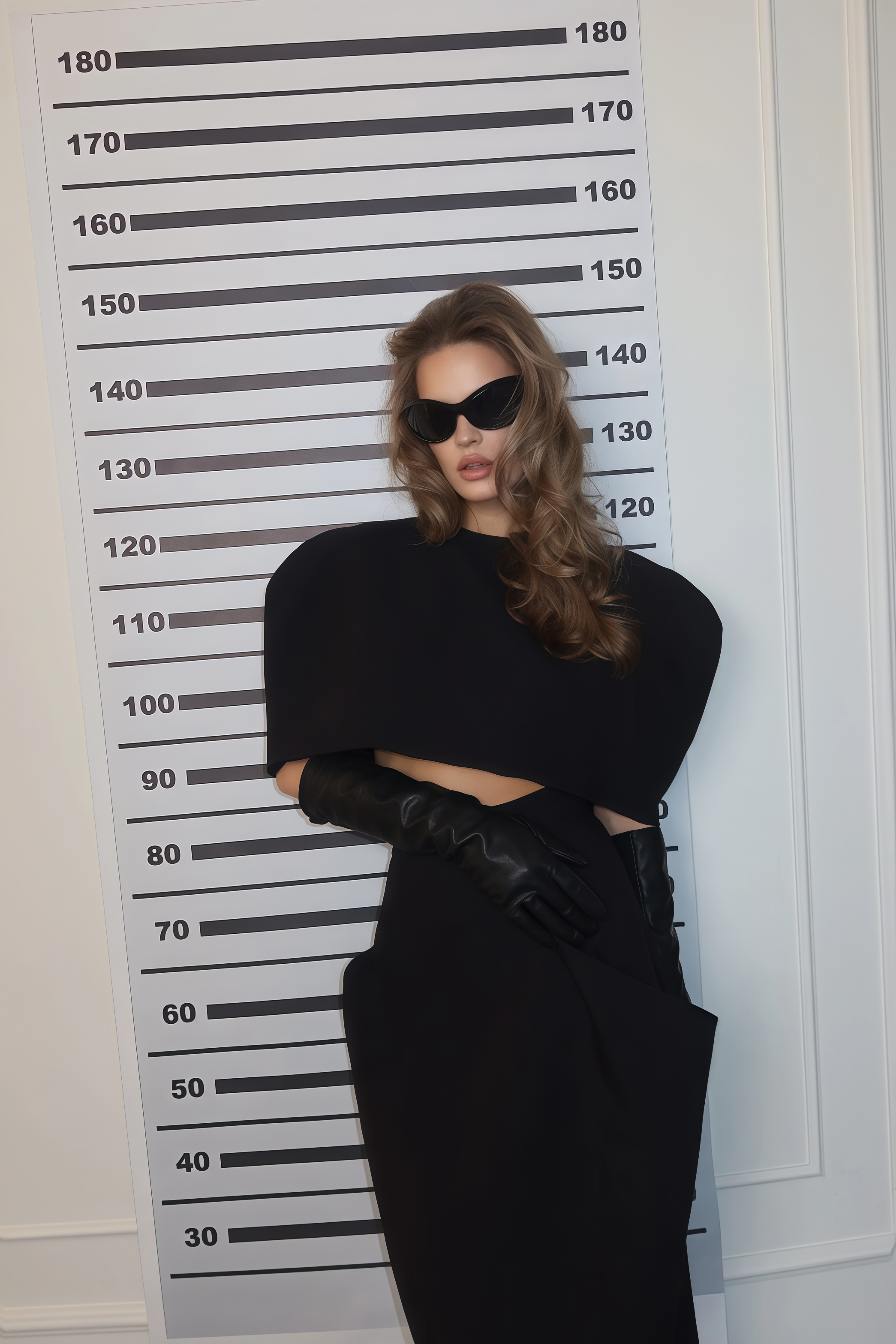 Black structured two-piece midi set with a boxy crop top and an exaggerated hip midi skirt