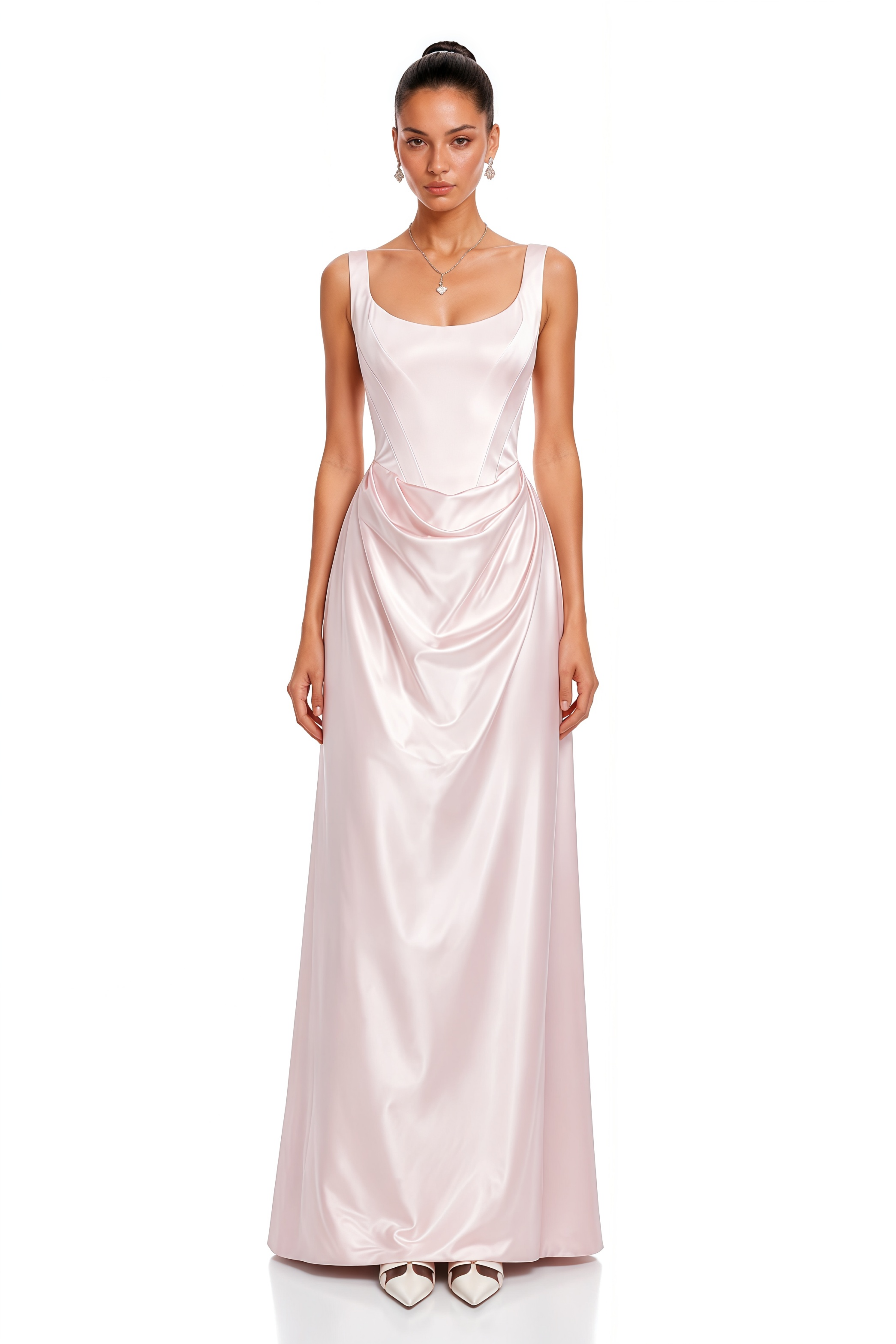Fiona Pink Satin Square Neck Maxi Dress
