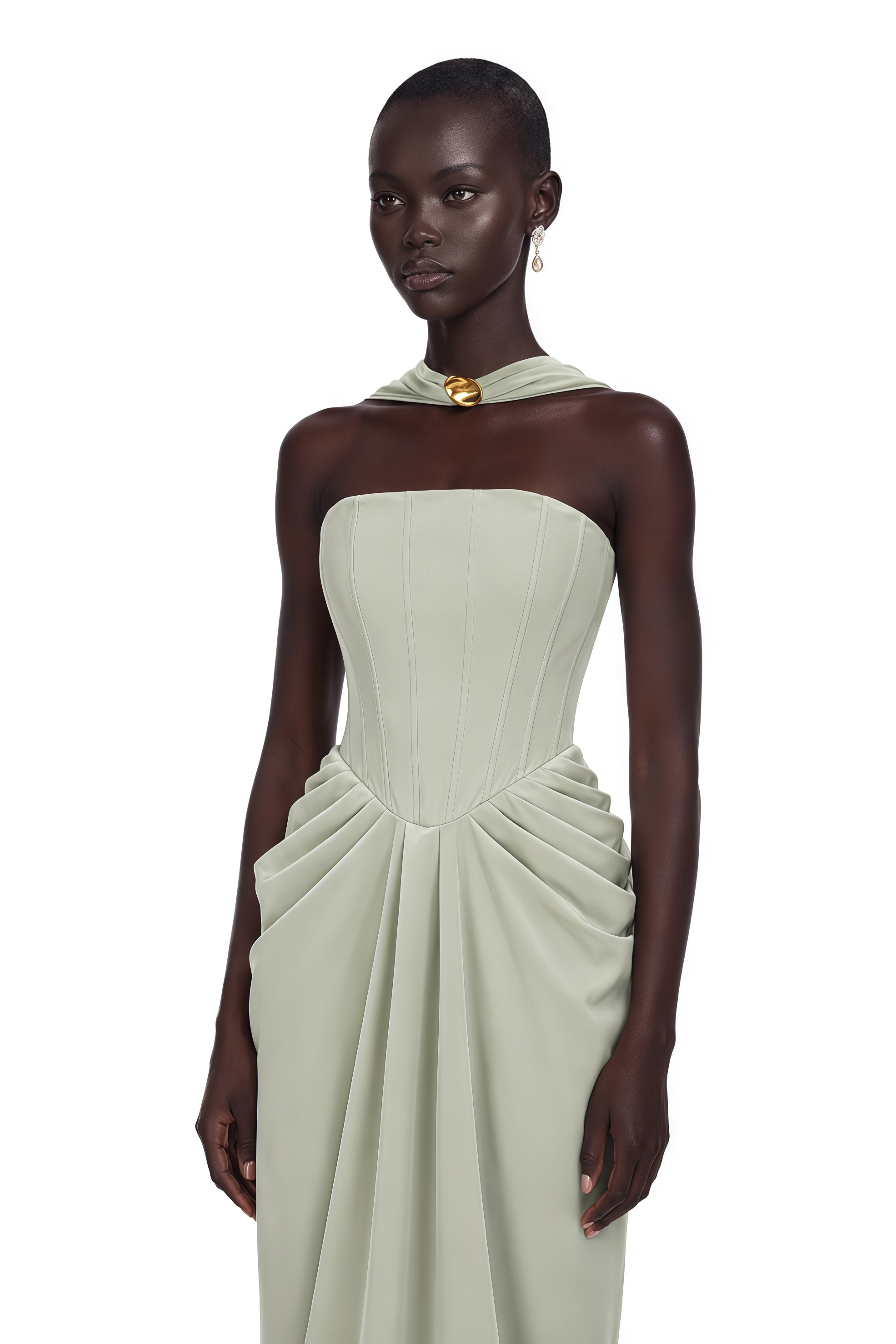 Mariella Green Halterneck Corset Maxi Gown
