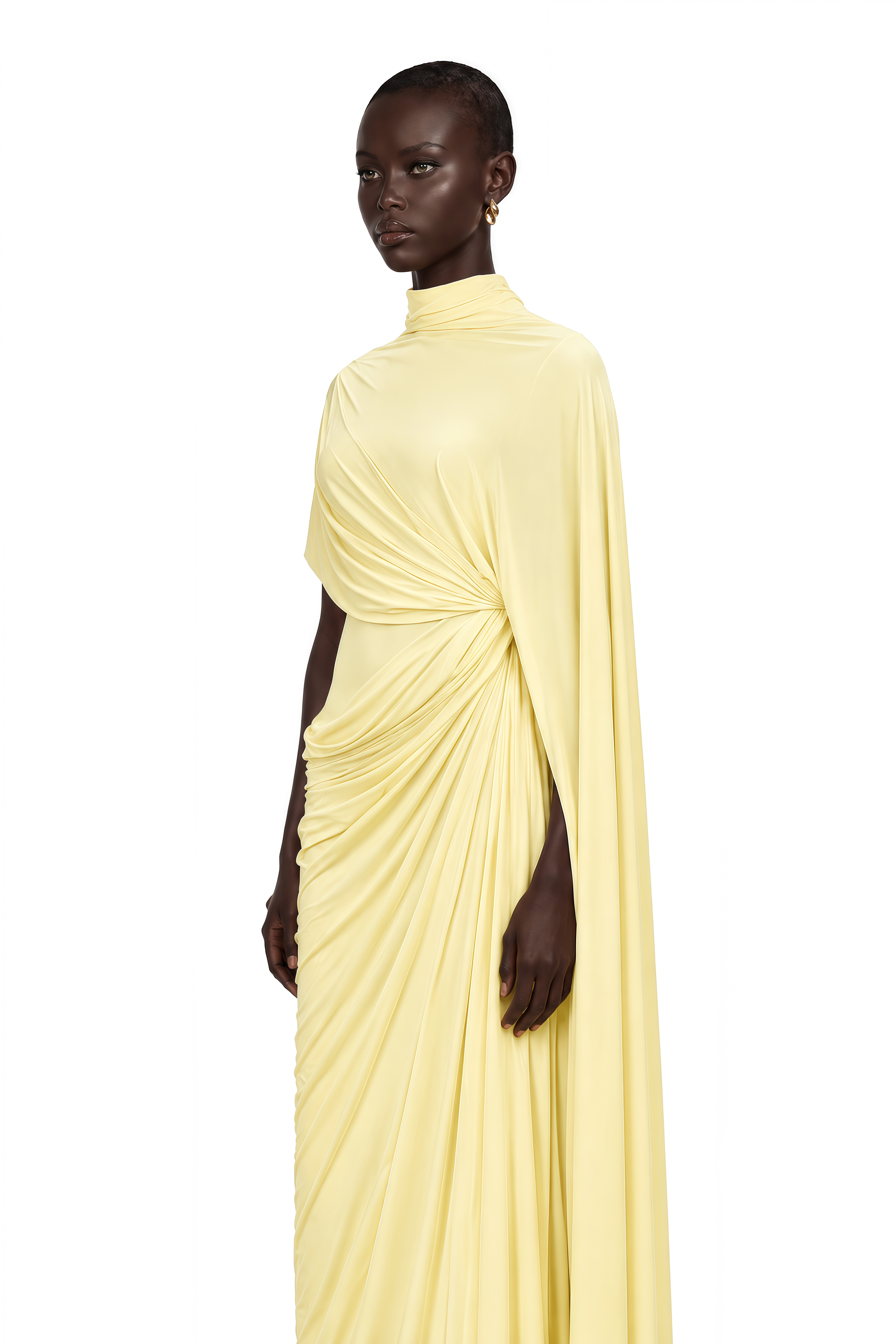 Fenella Asymmetrical Draped Cape & Dress Matching Set in Yellow