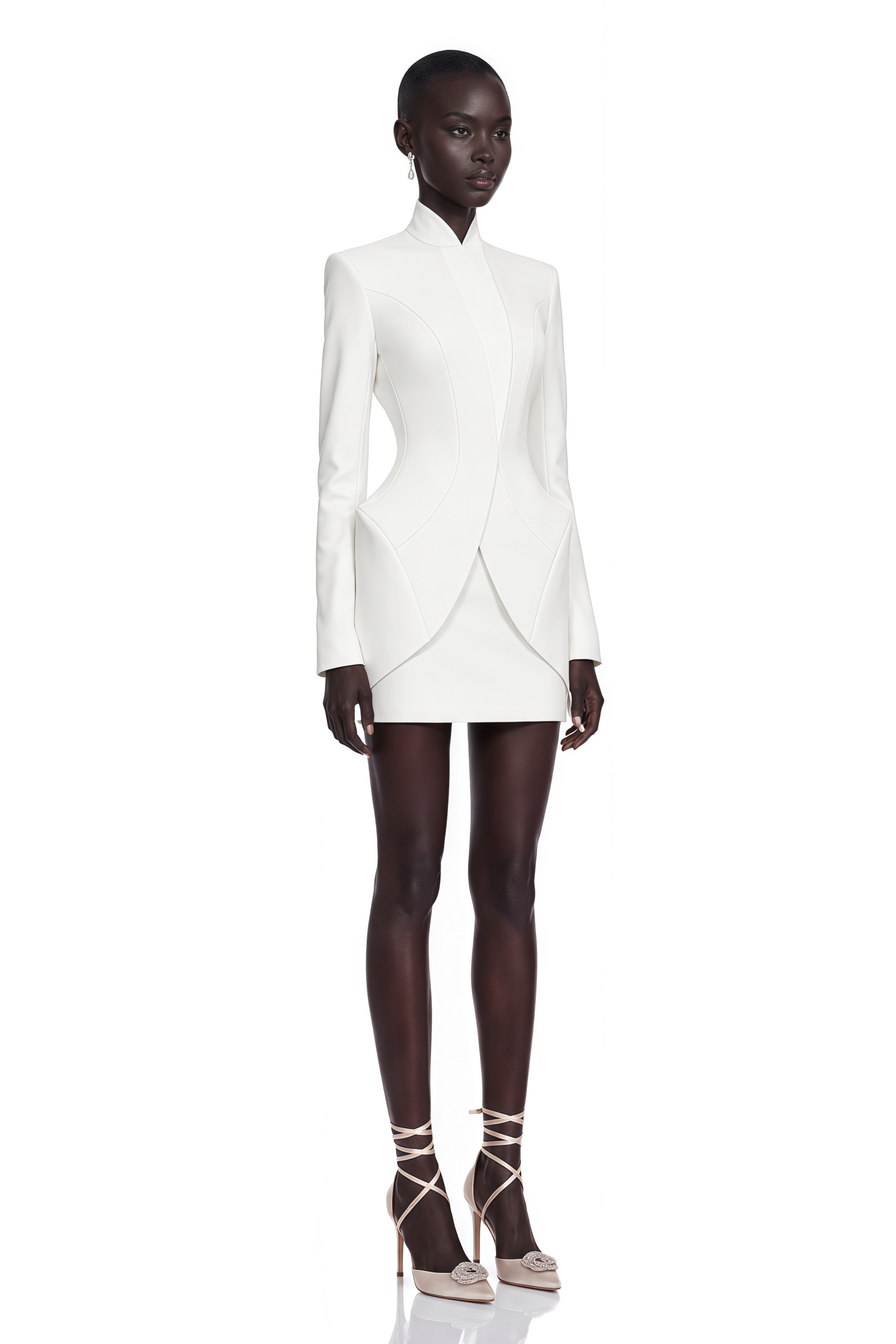Adriana White Barrel Design Jacket & Skirt Set
