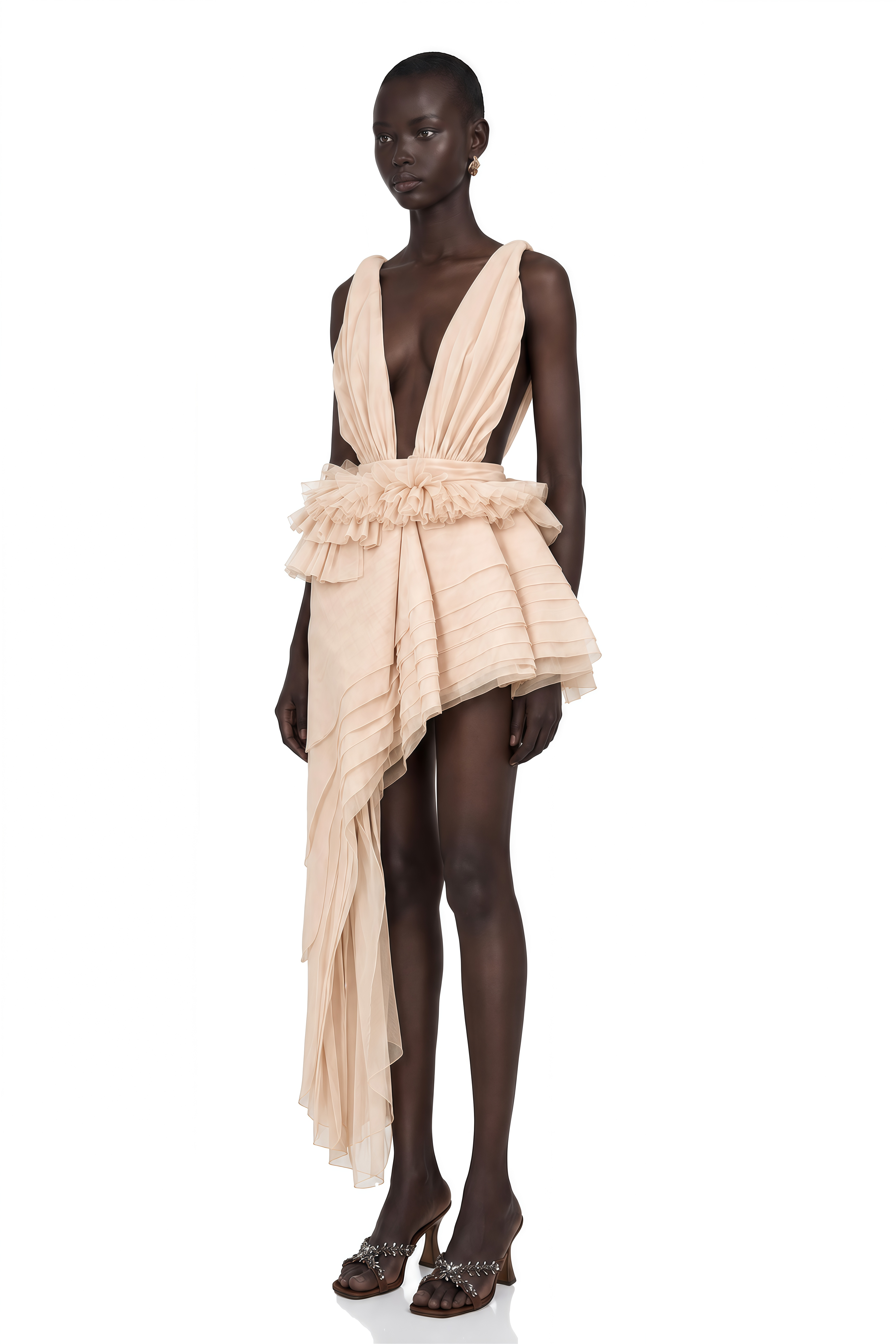 Isoline ribbon-design asymmetrical mini dress in Neutrals