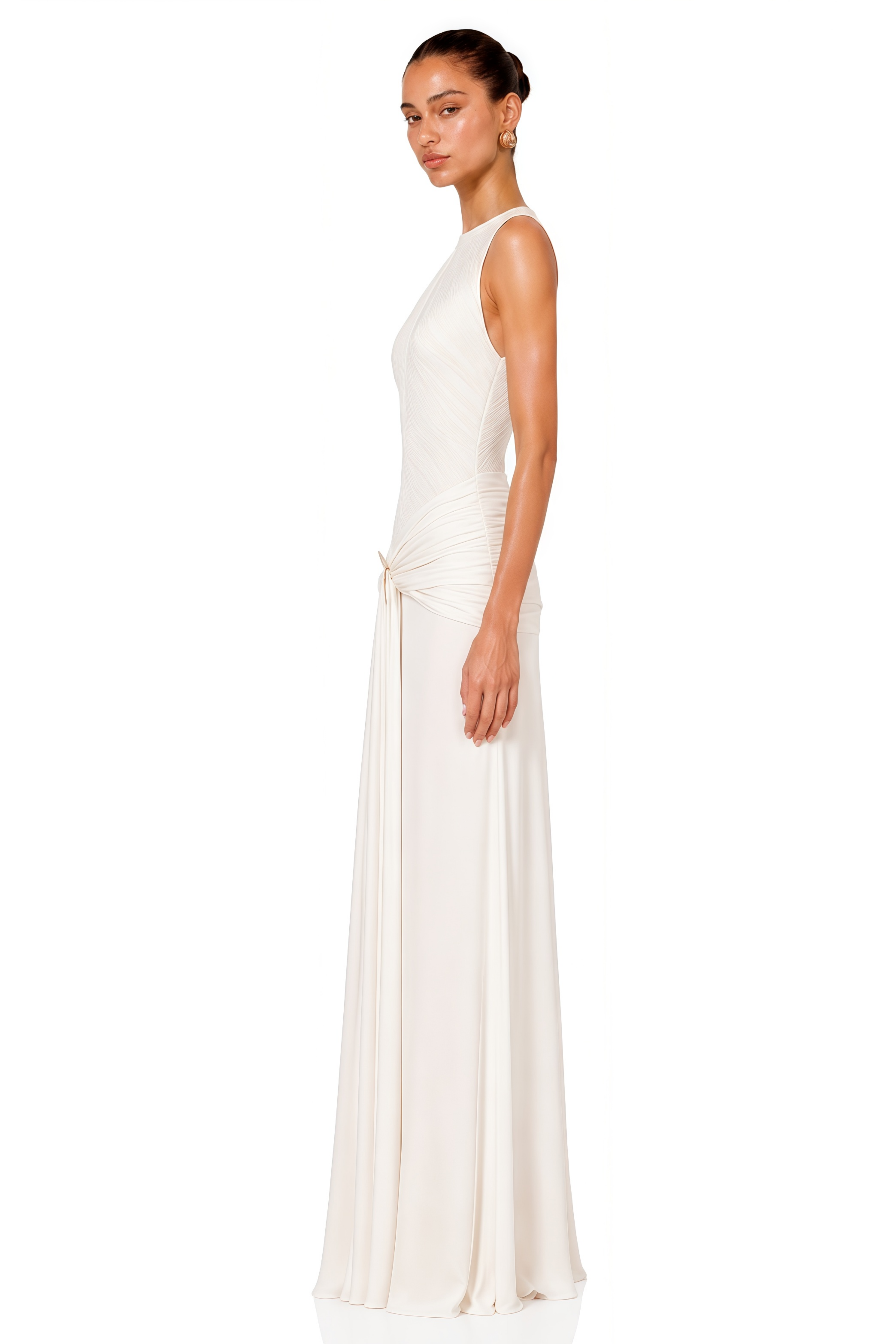 Klara White Ruched Ribbon Textured Maxi Dress