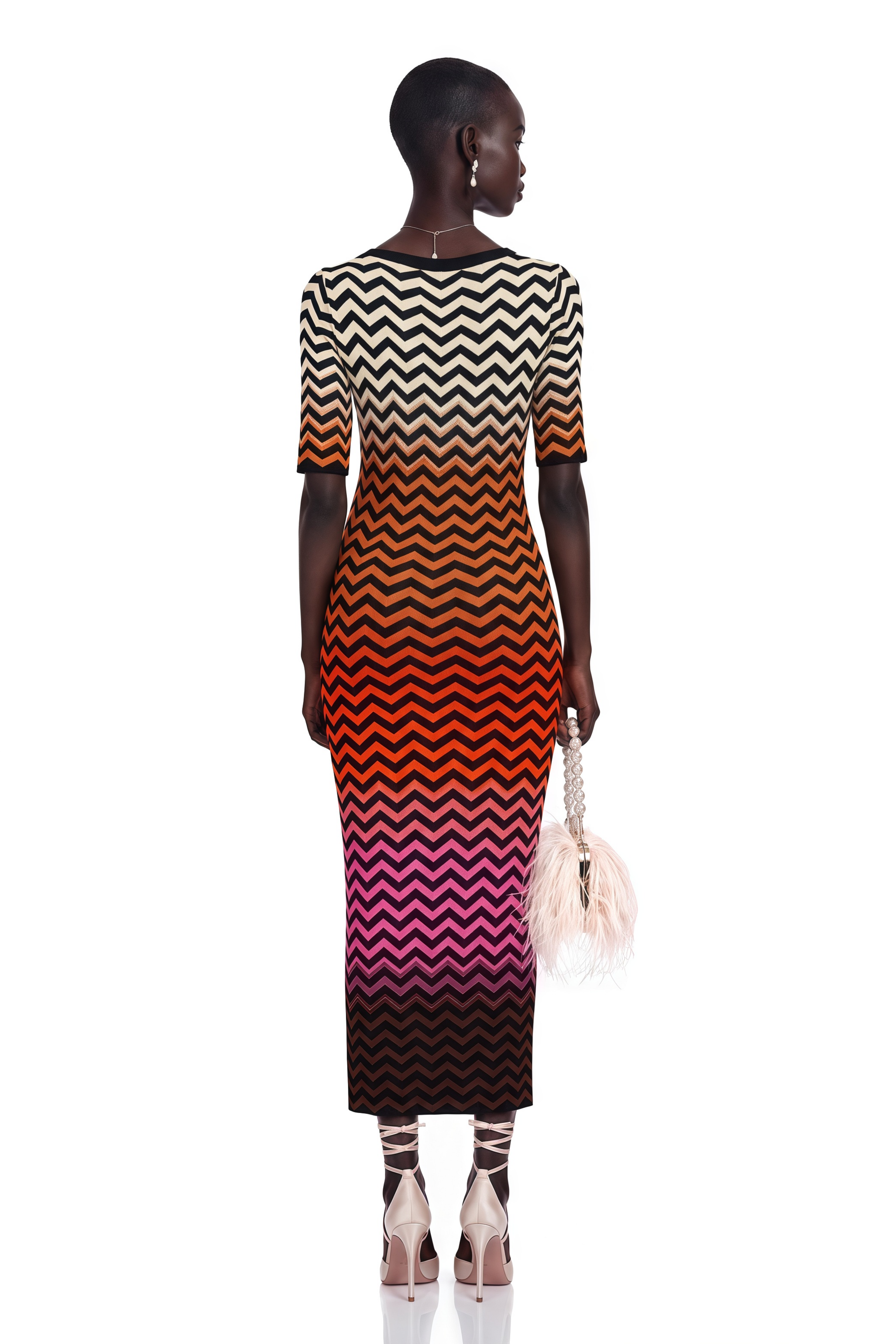 Charitina Brown Gradient Zigzag Knit Midi Dress