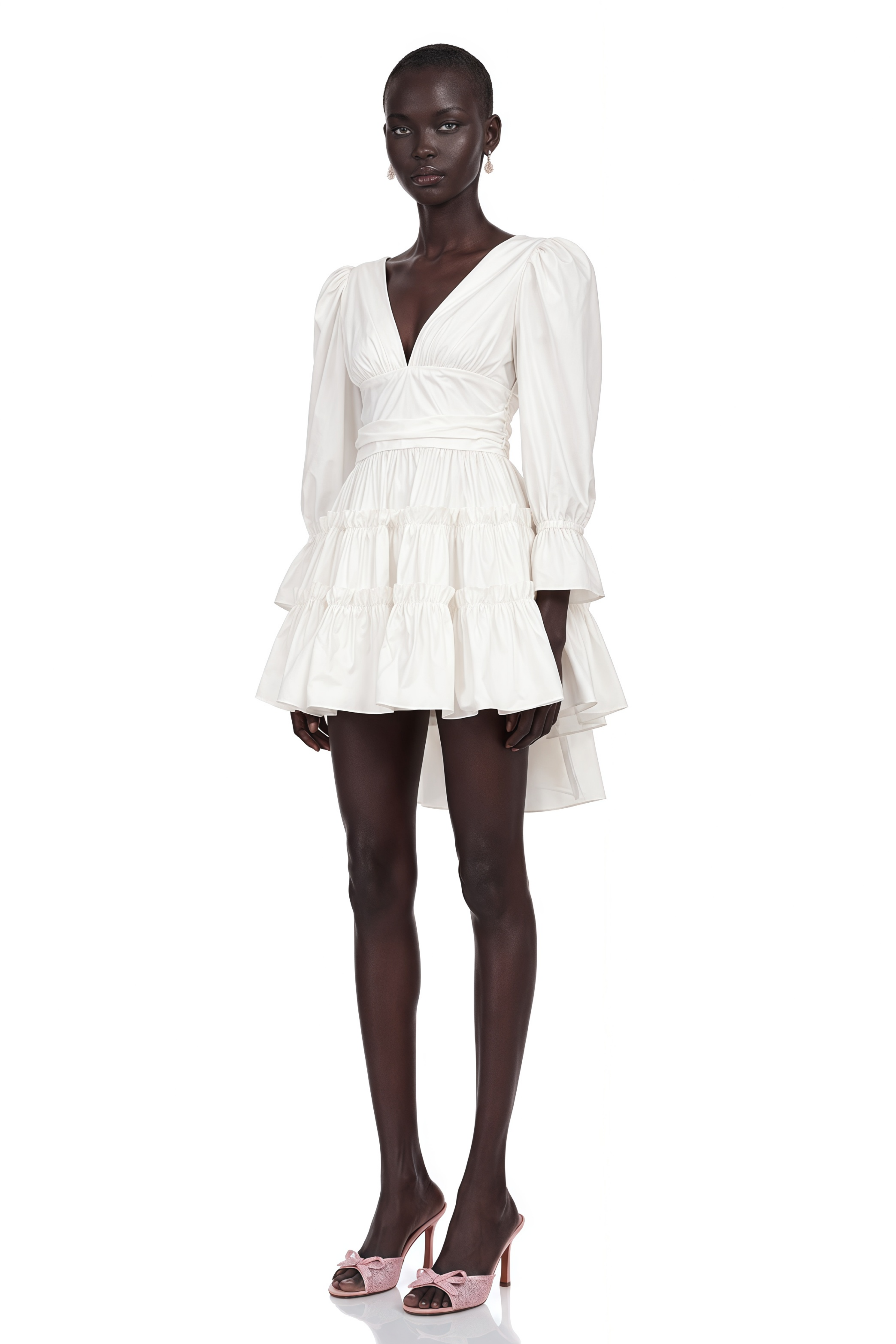 Jutta White Bowknot Shirred Mini Dress