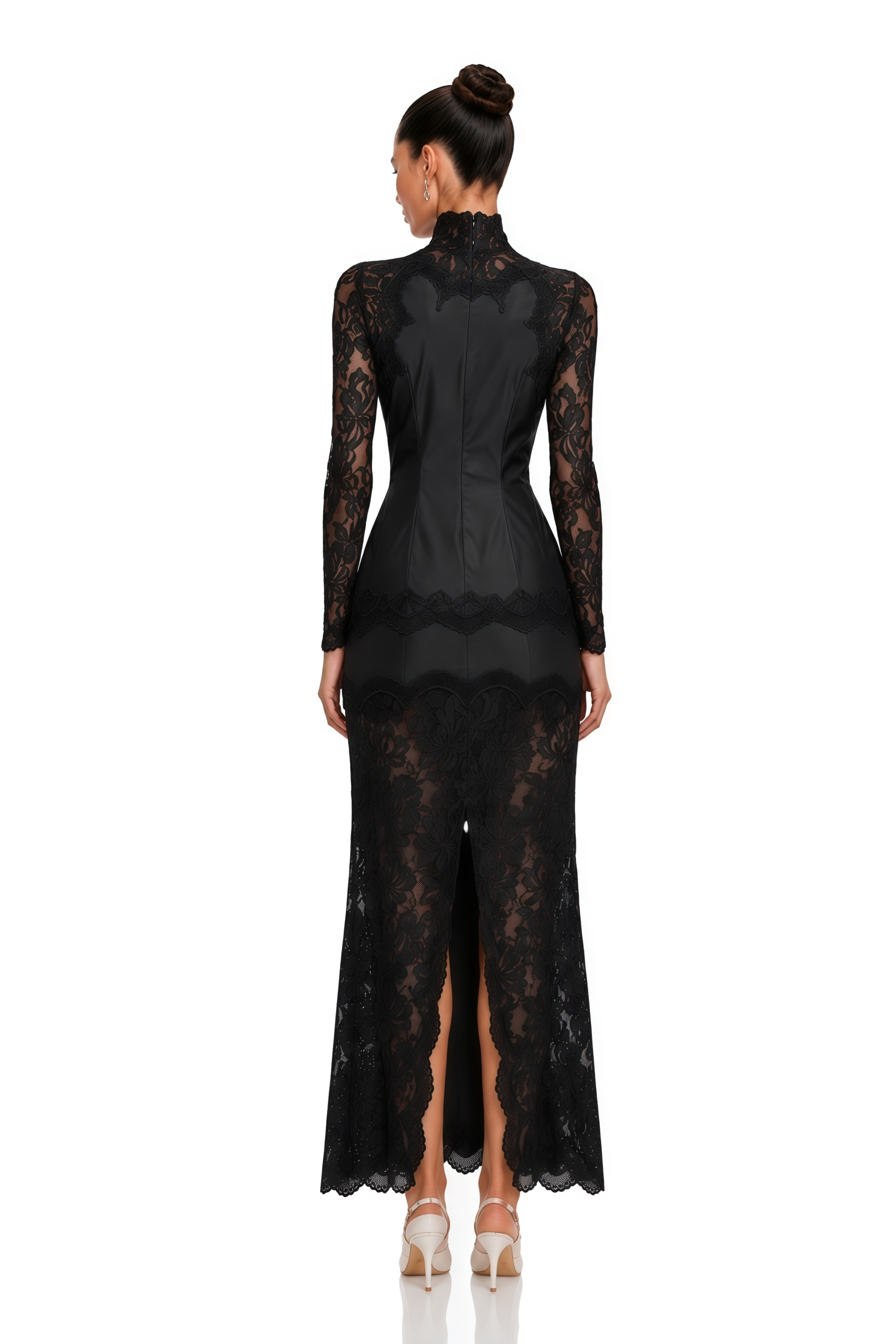 Airelle Black Satin Panel Lace Maxi Dress