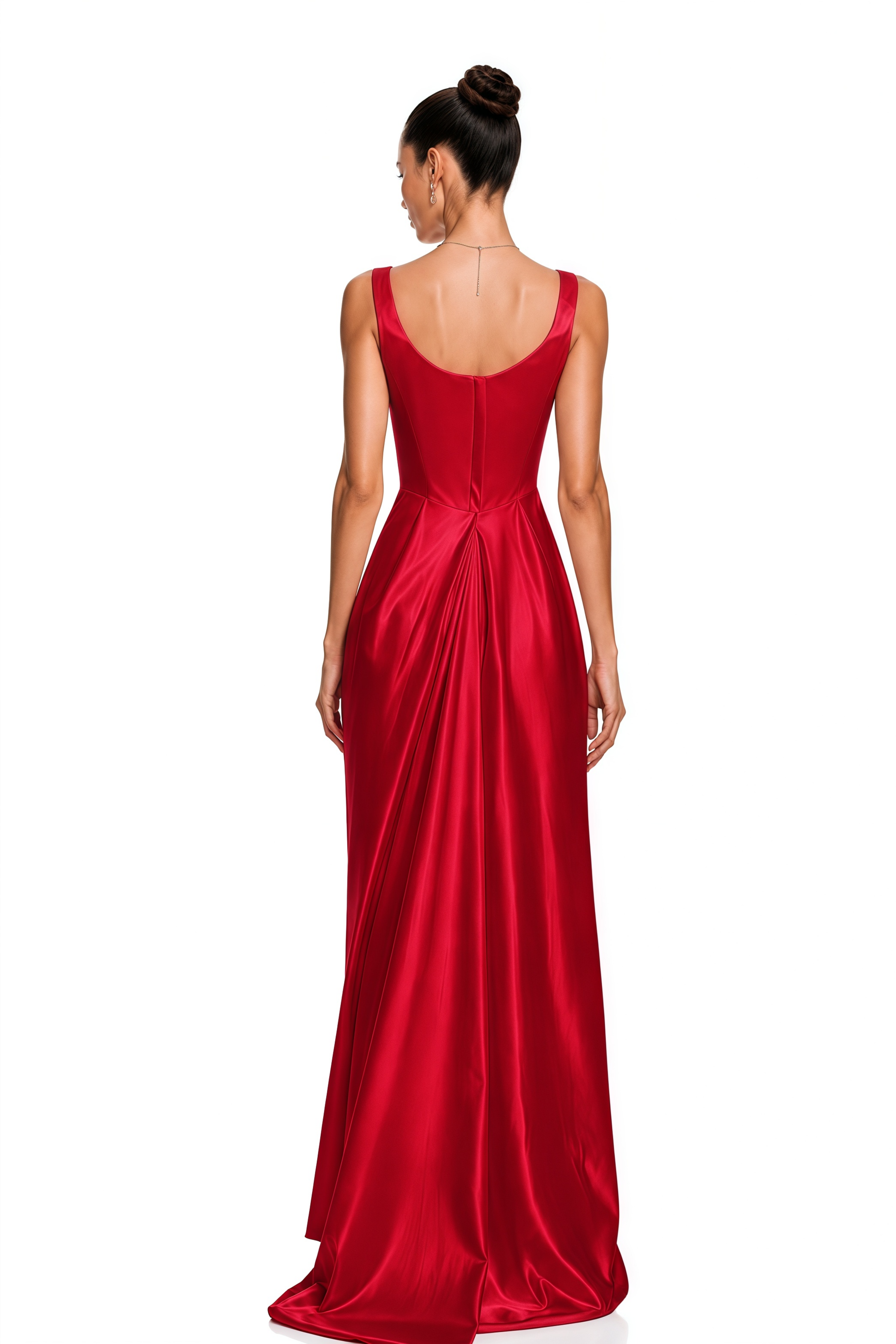 Fiona Red Satin Square Neck Maxi Dress