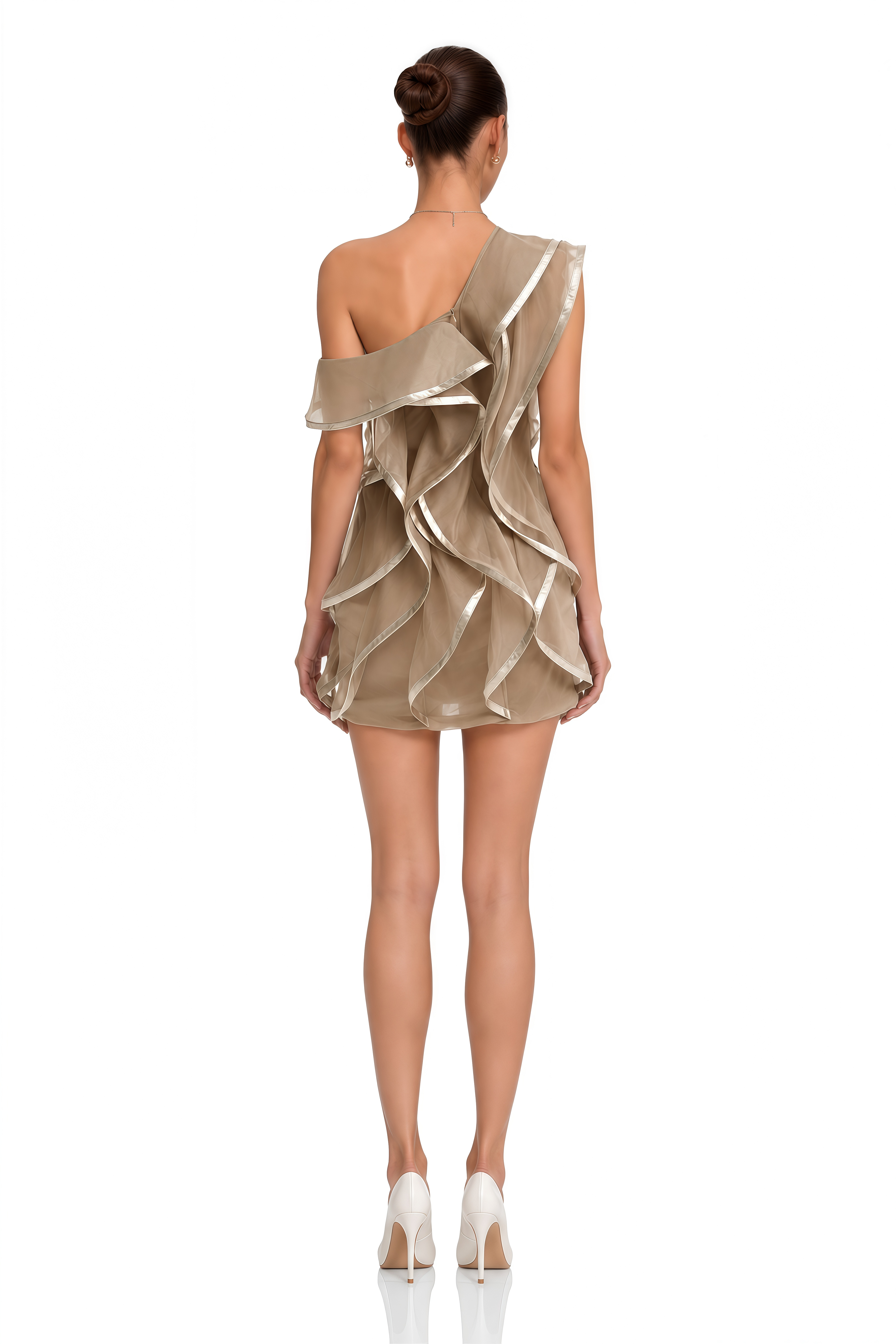 Alchimie Brown Ruffled Tulle Mini Dress
