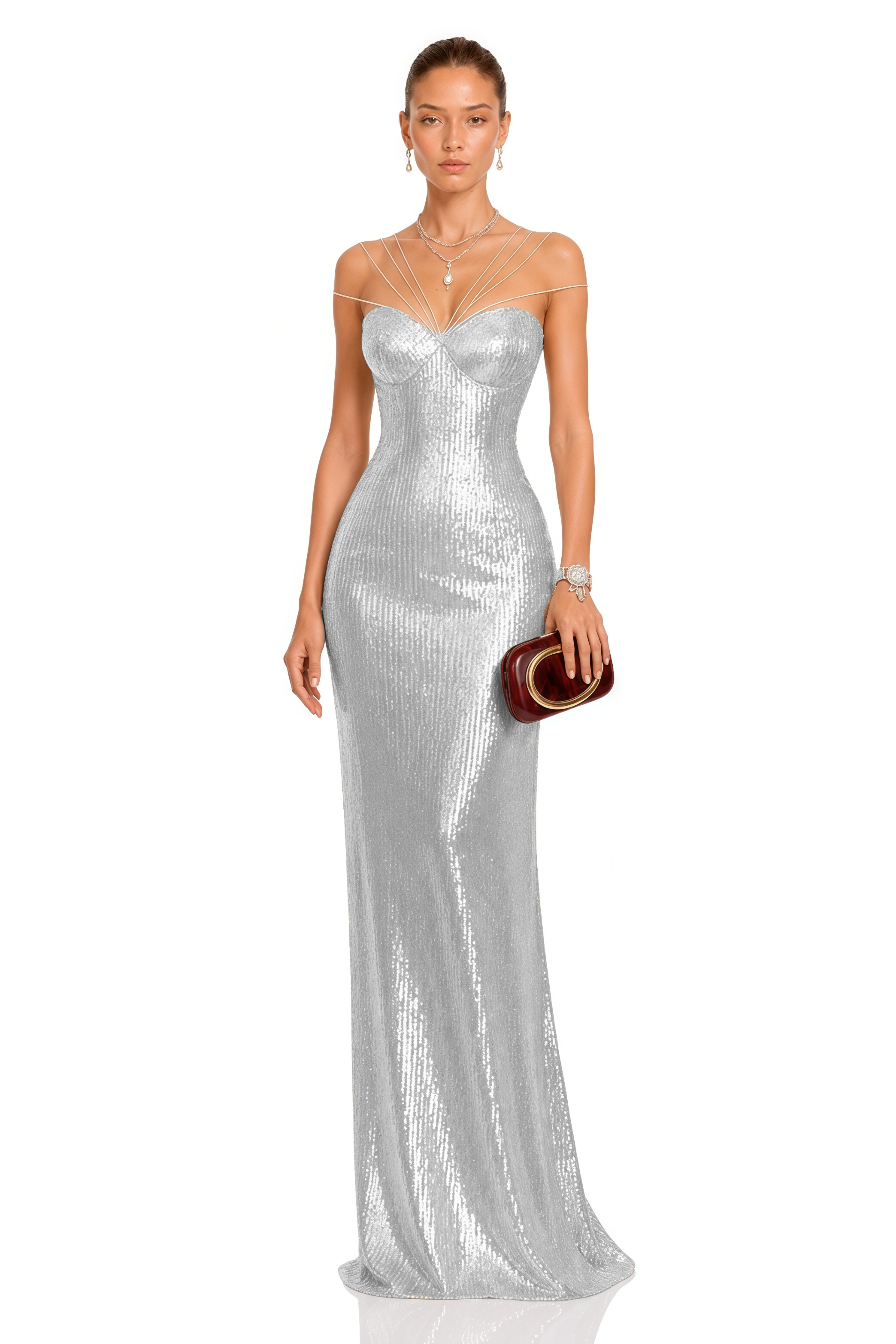 Cressida Silver Sparkly Embellished Maxi Dress