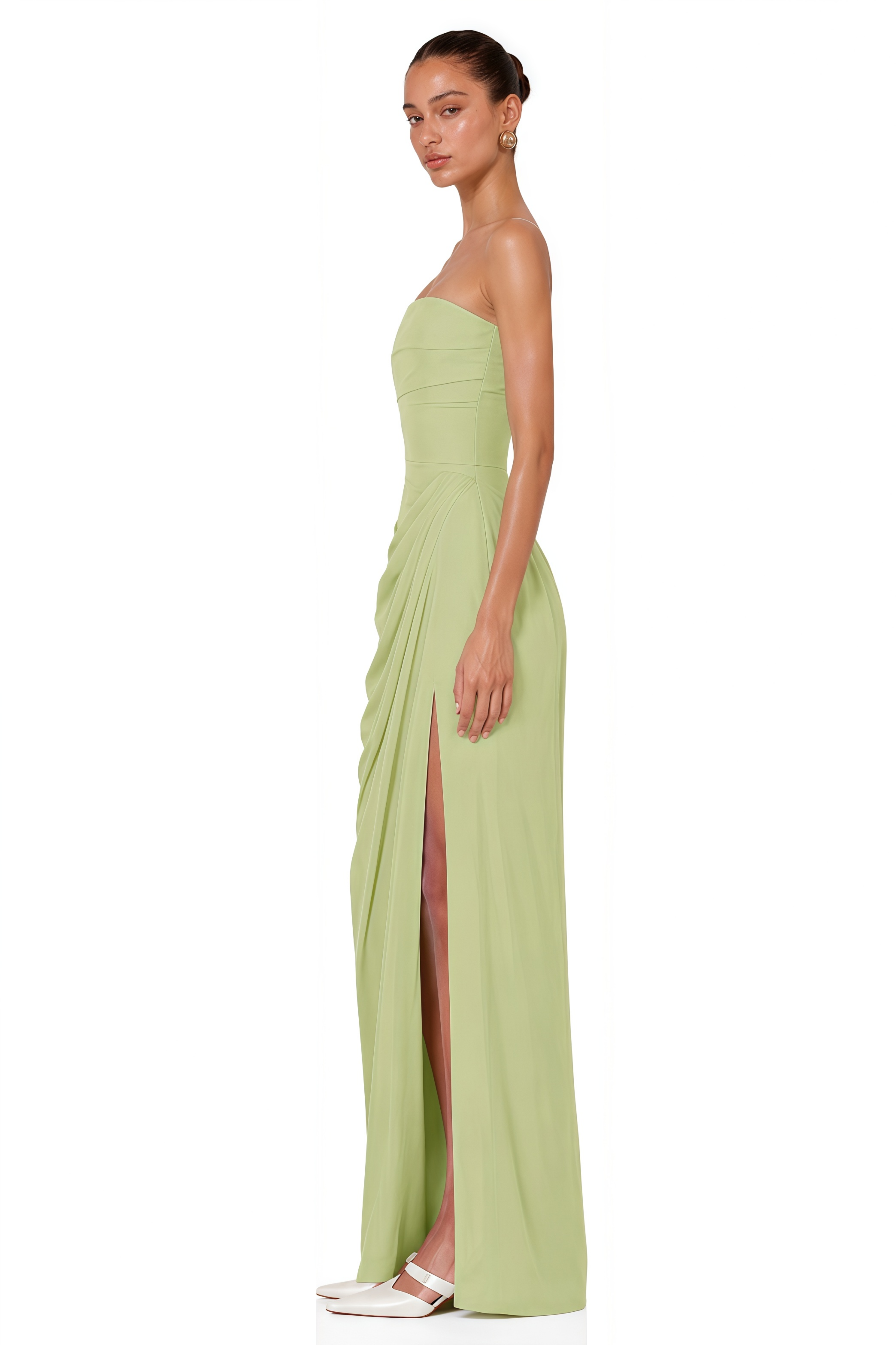 Safiya Green Ruched Maxi Dress with Cross Front