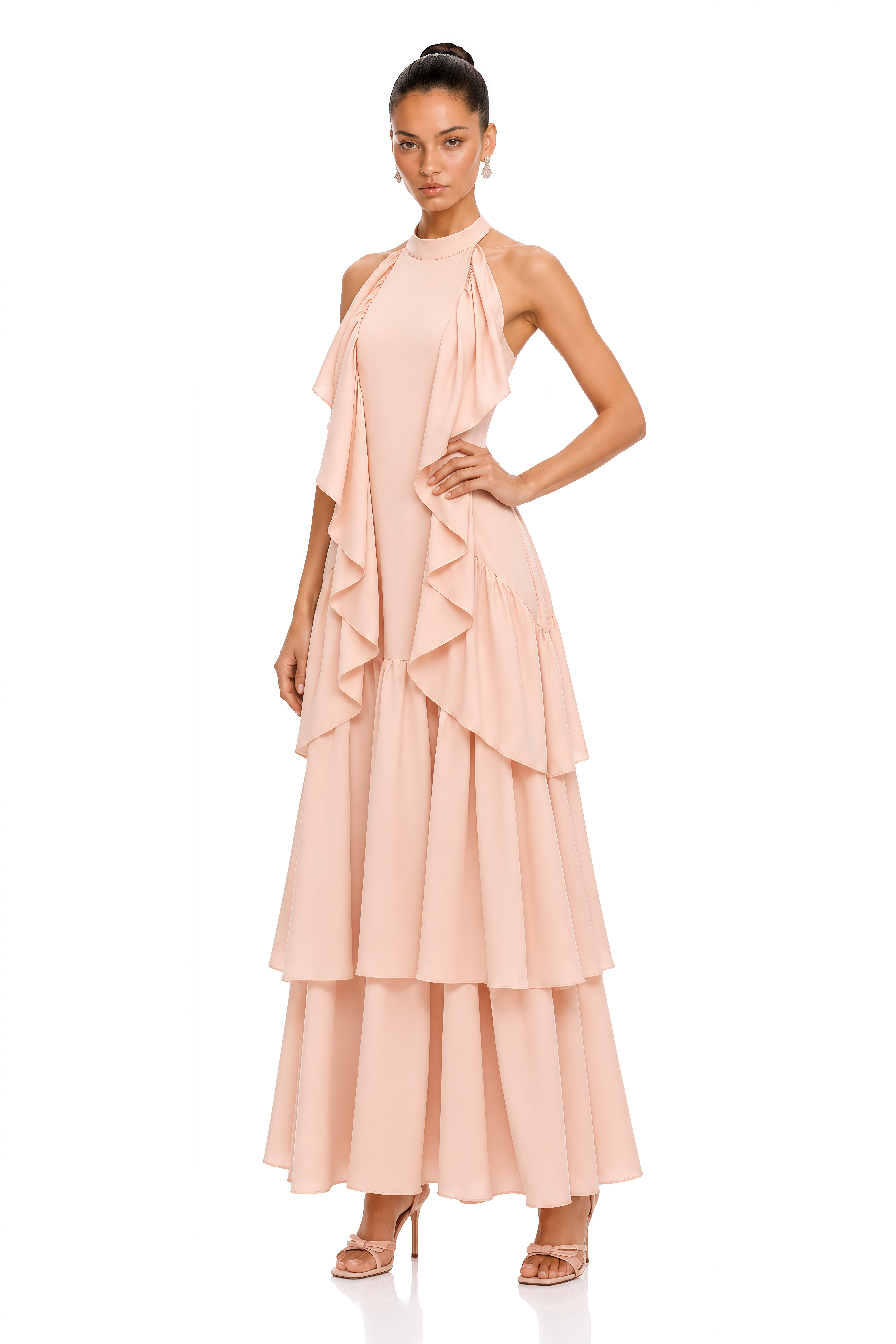 Ambre Pink Ruched Sleeveless Maxi Dress