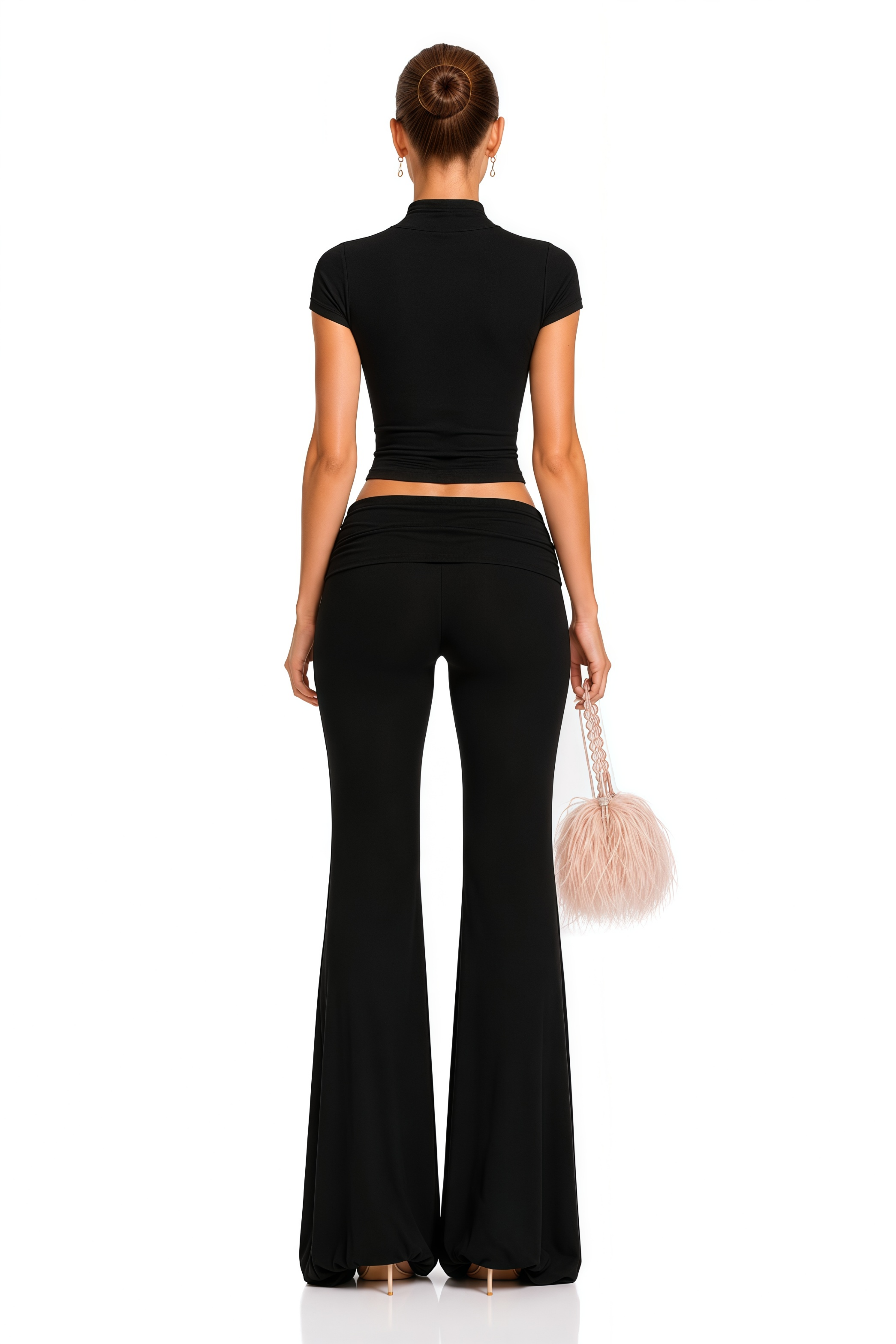 Gabrielle Black Zip-Front Cut-Out Top & Flared Pants Set