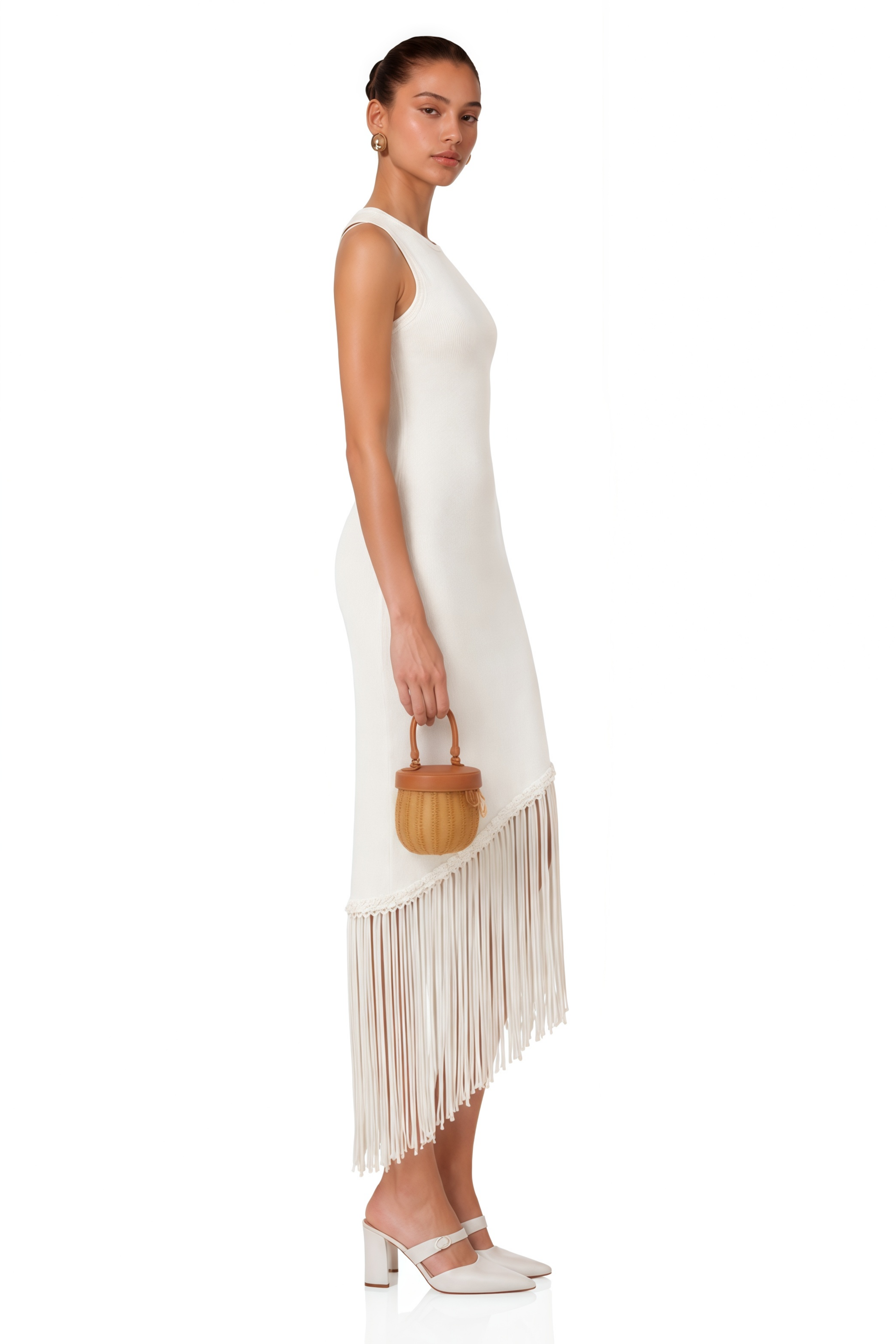 Mélisande white fringed-detail knit maxi dress