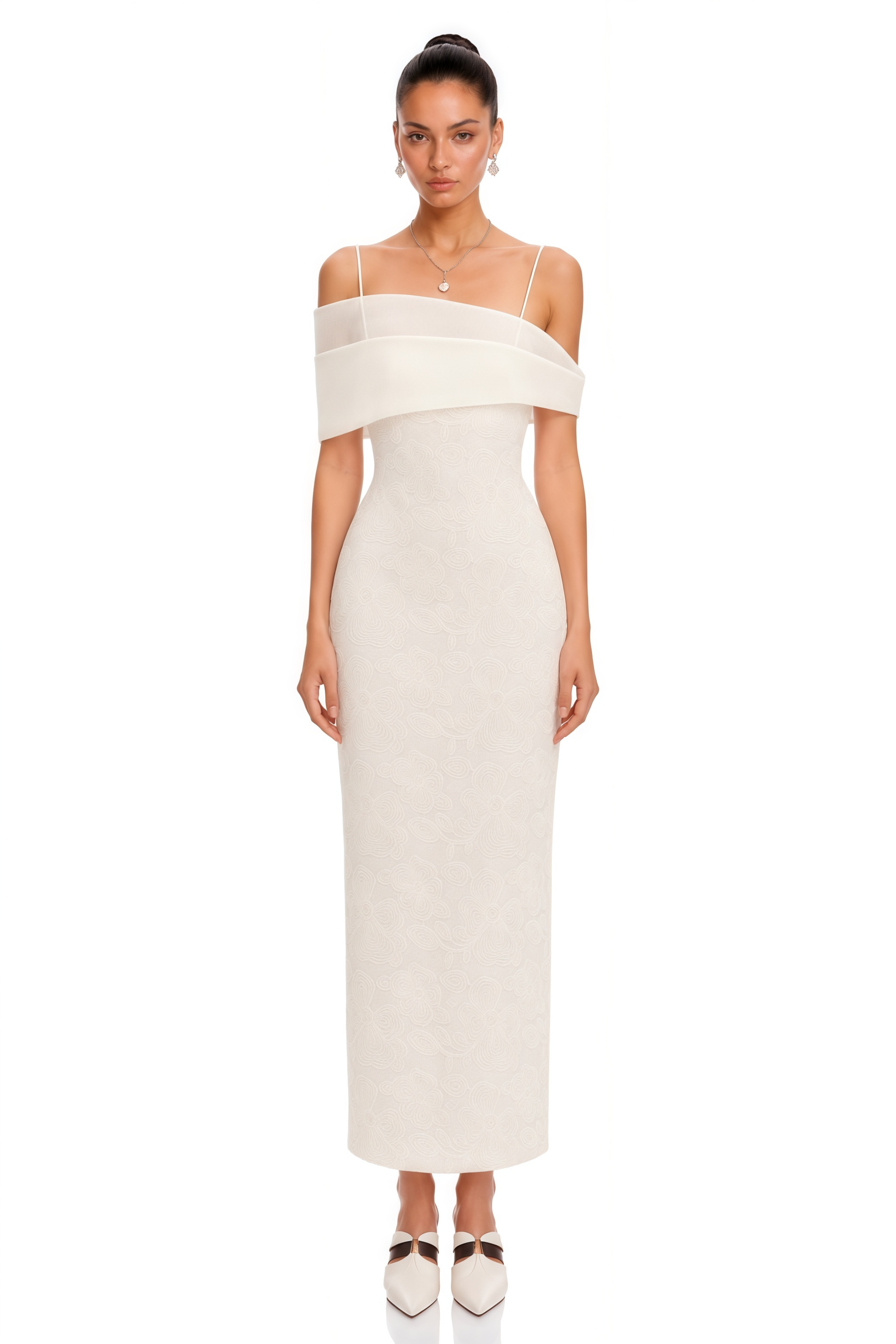 Ortensia Neutral Floral Lace Pencil Maxi Dress