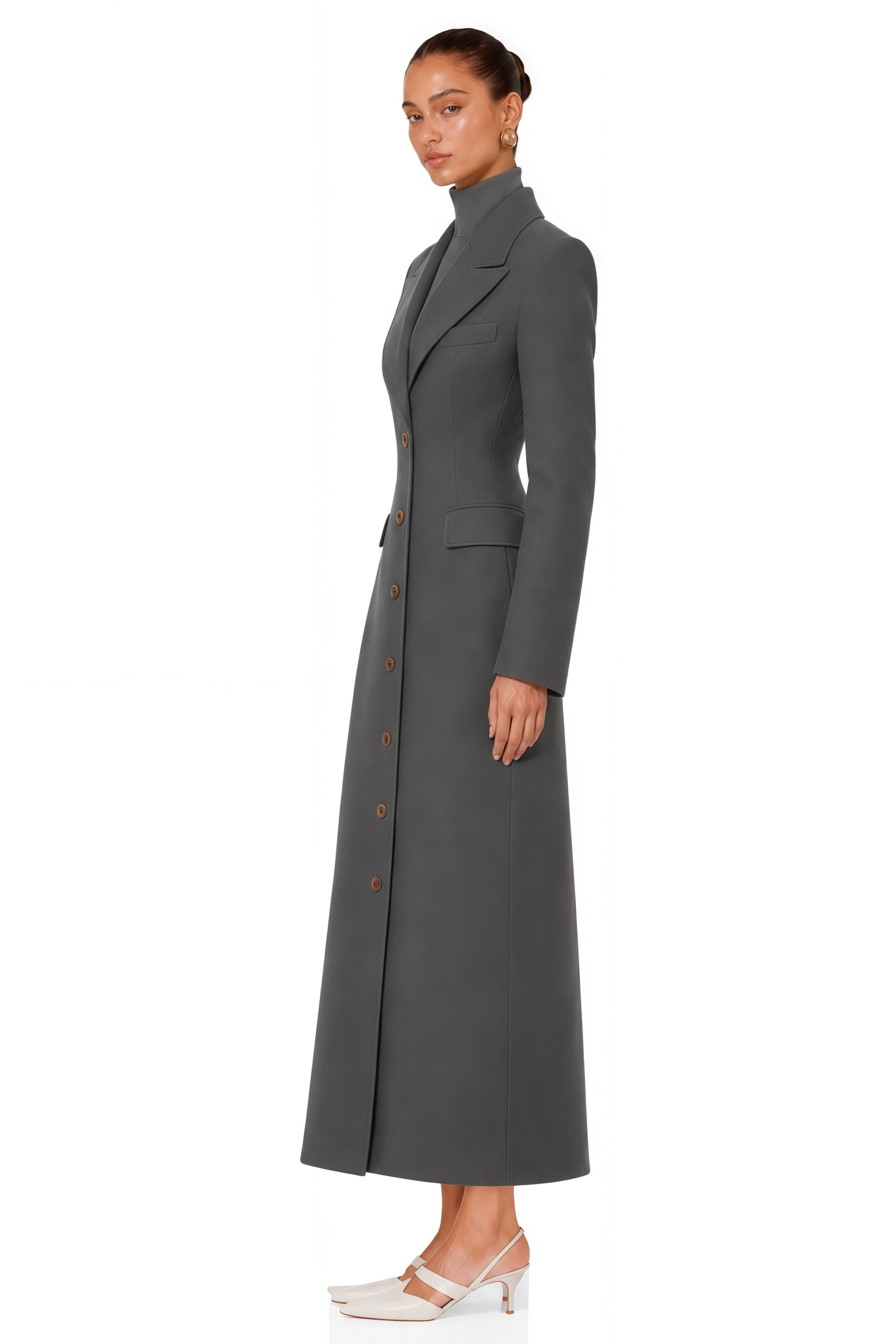 Leire Grey Single-Breasted Tweed Overcoat