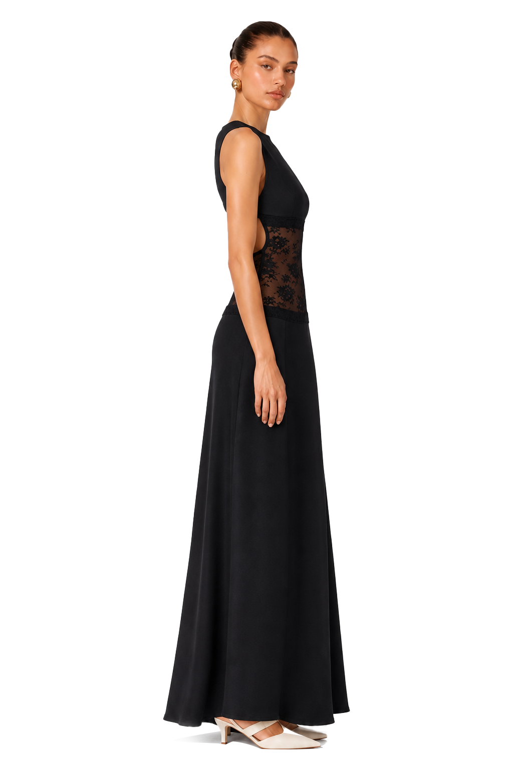Annemarie Black Lace Panel Stretch Maxi Dress