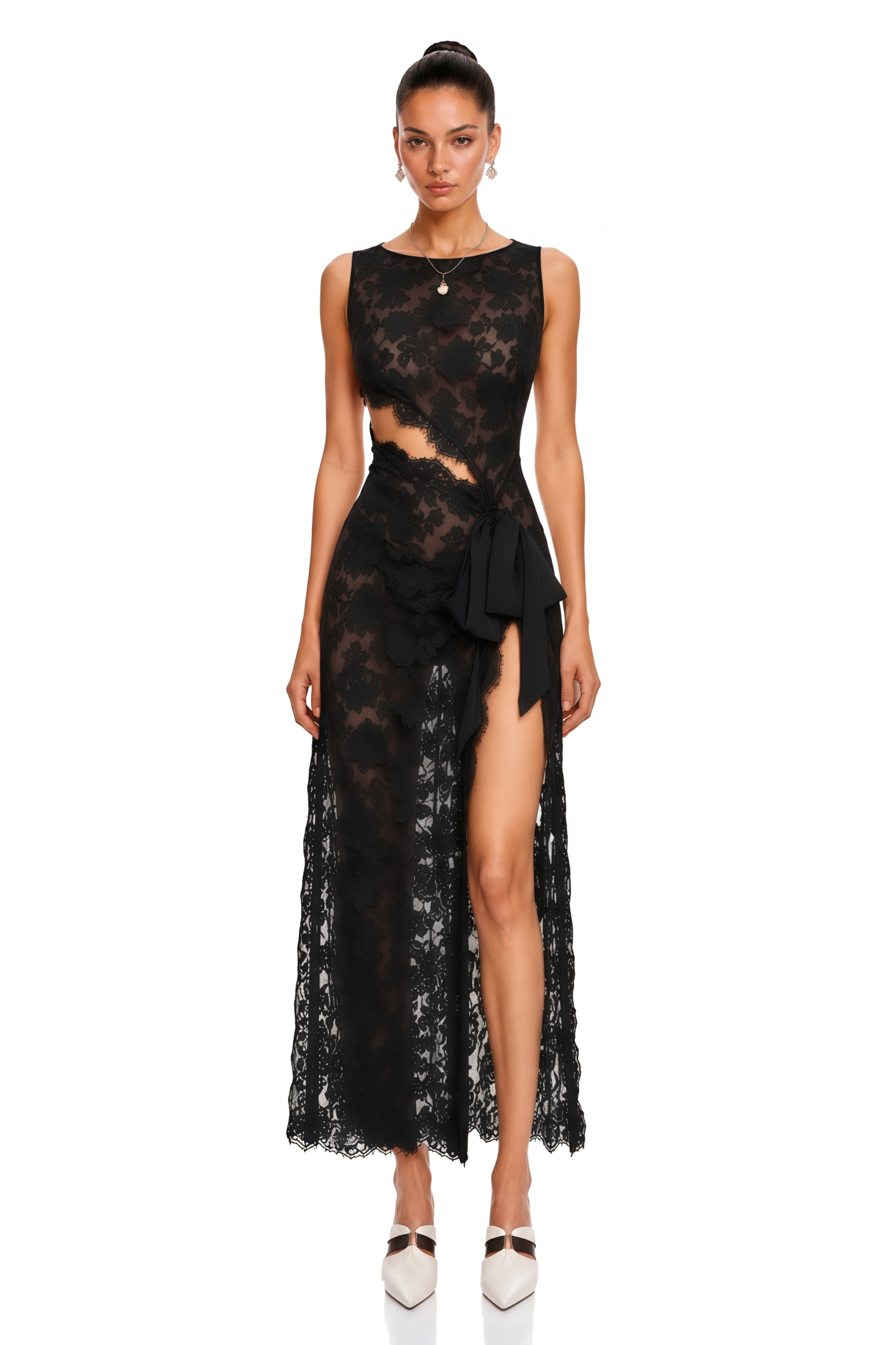 Olesya Black Semi Sheer Lace Maxi Dress