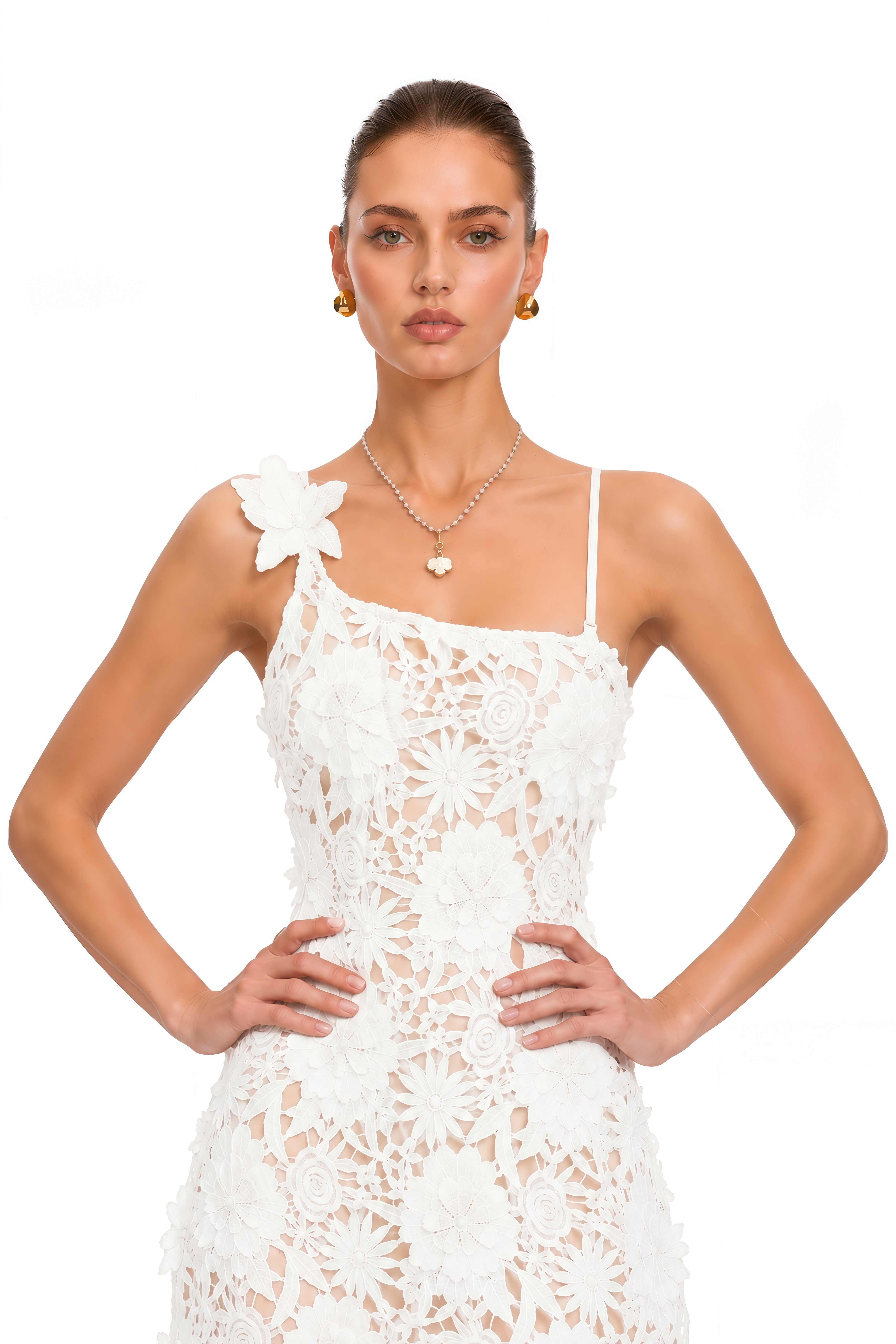 Juliana White Sleeveless Lace Mini Dress with 3D Florals