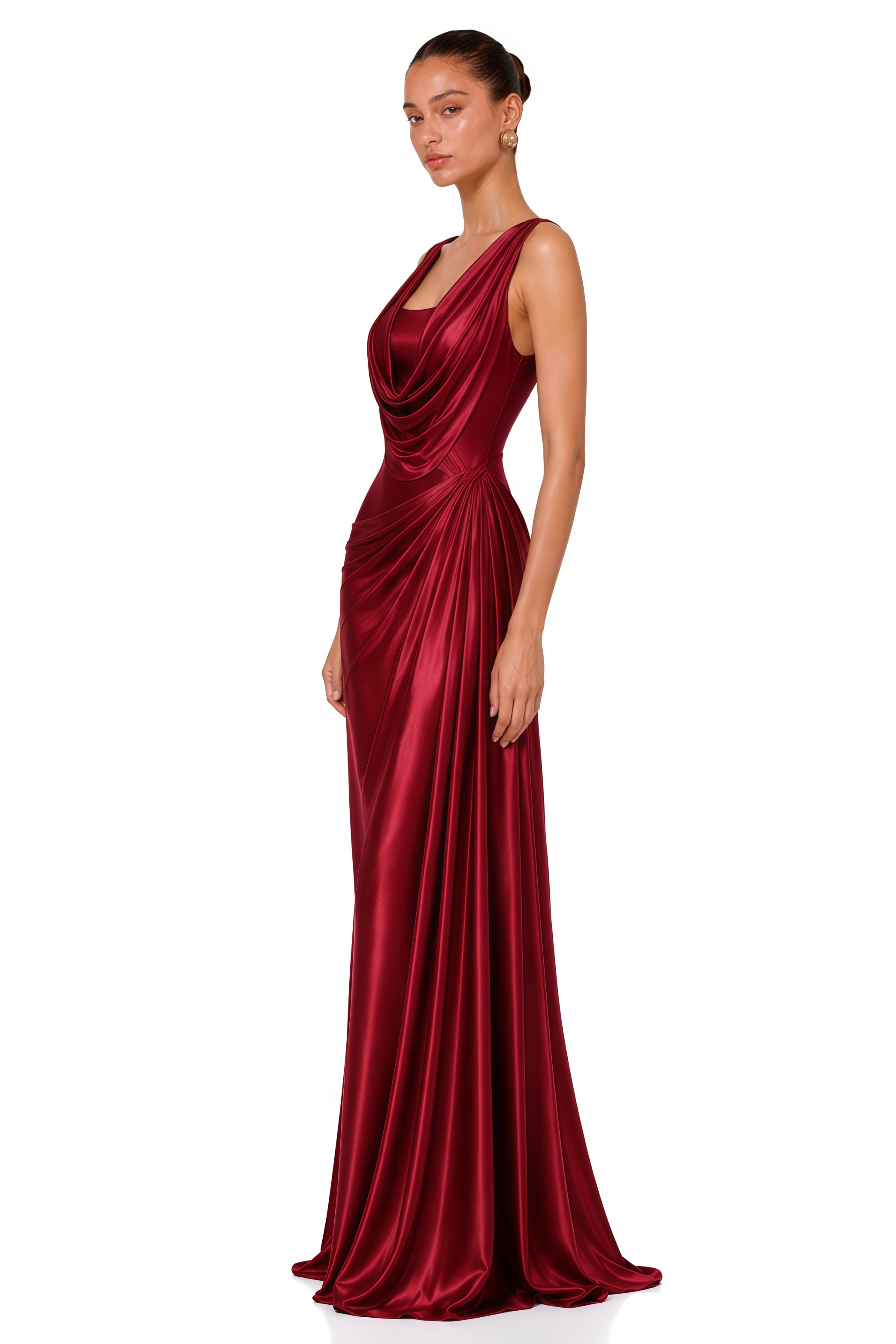 Samuri Burgundy Cowl Neck Slip Maxi Dress