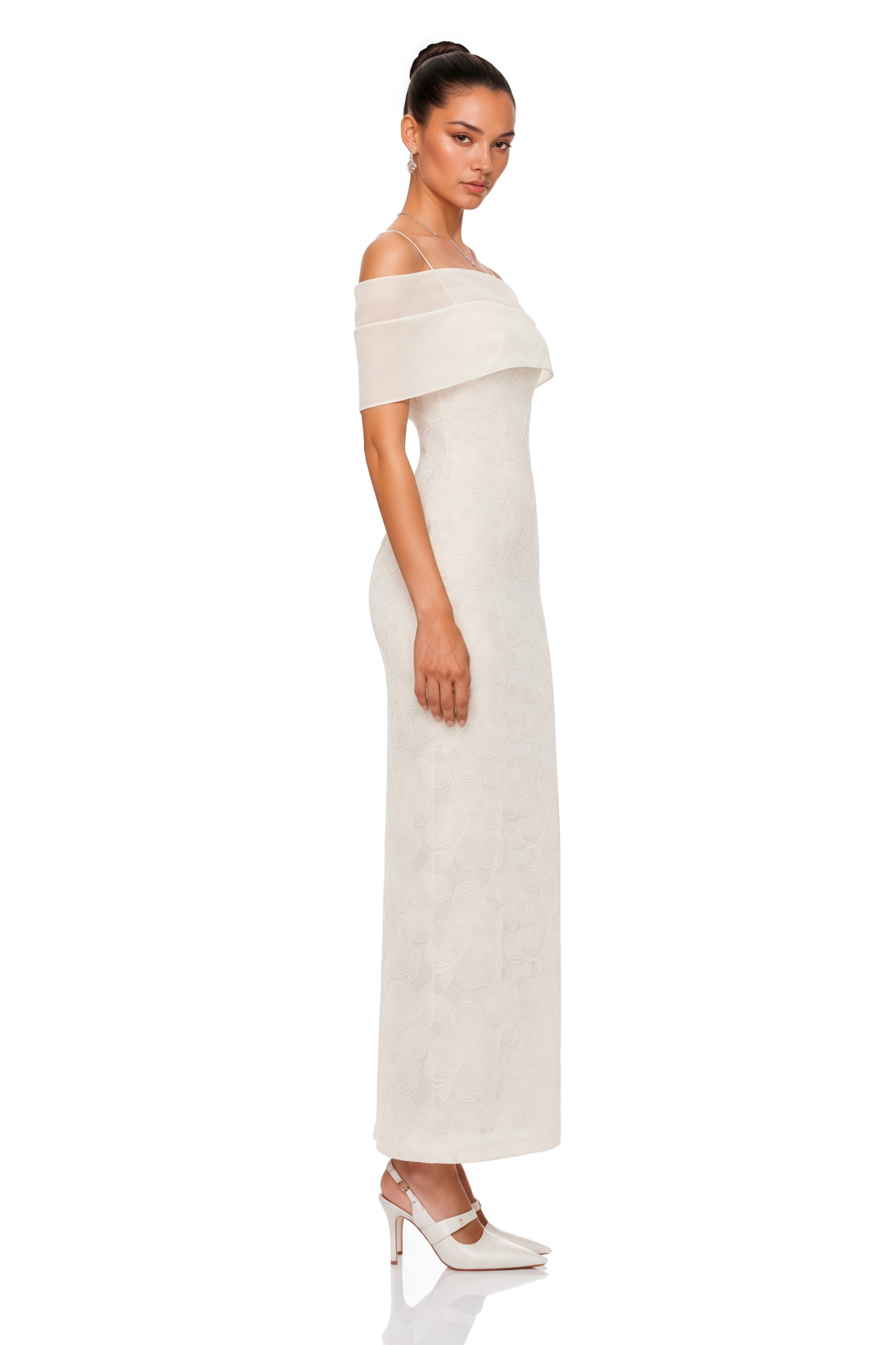 Ortensia Neutral Floral Lace Pencil Maxi Dress