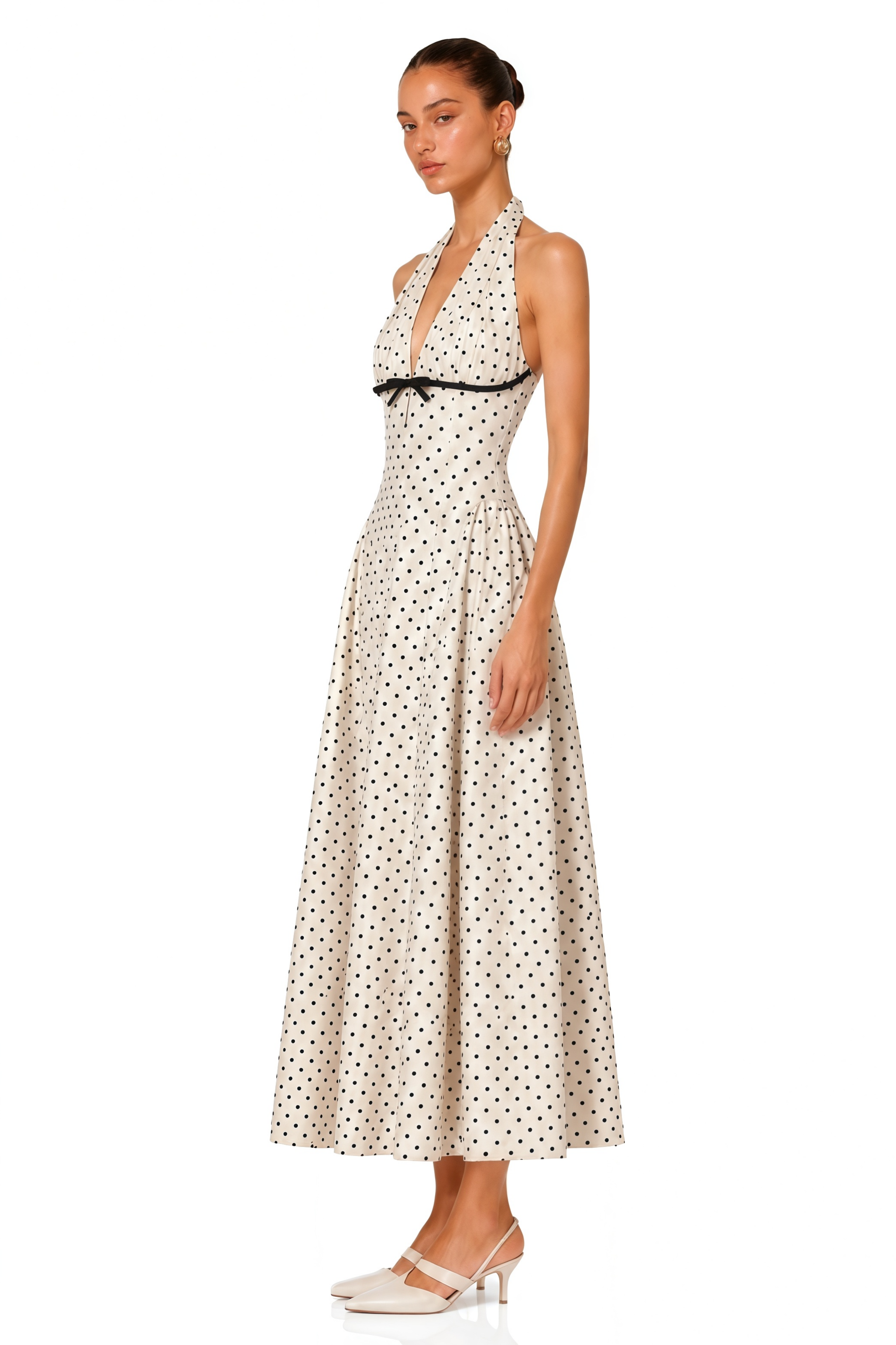 Gitane White Polka Dot Midi Dress