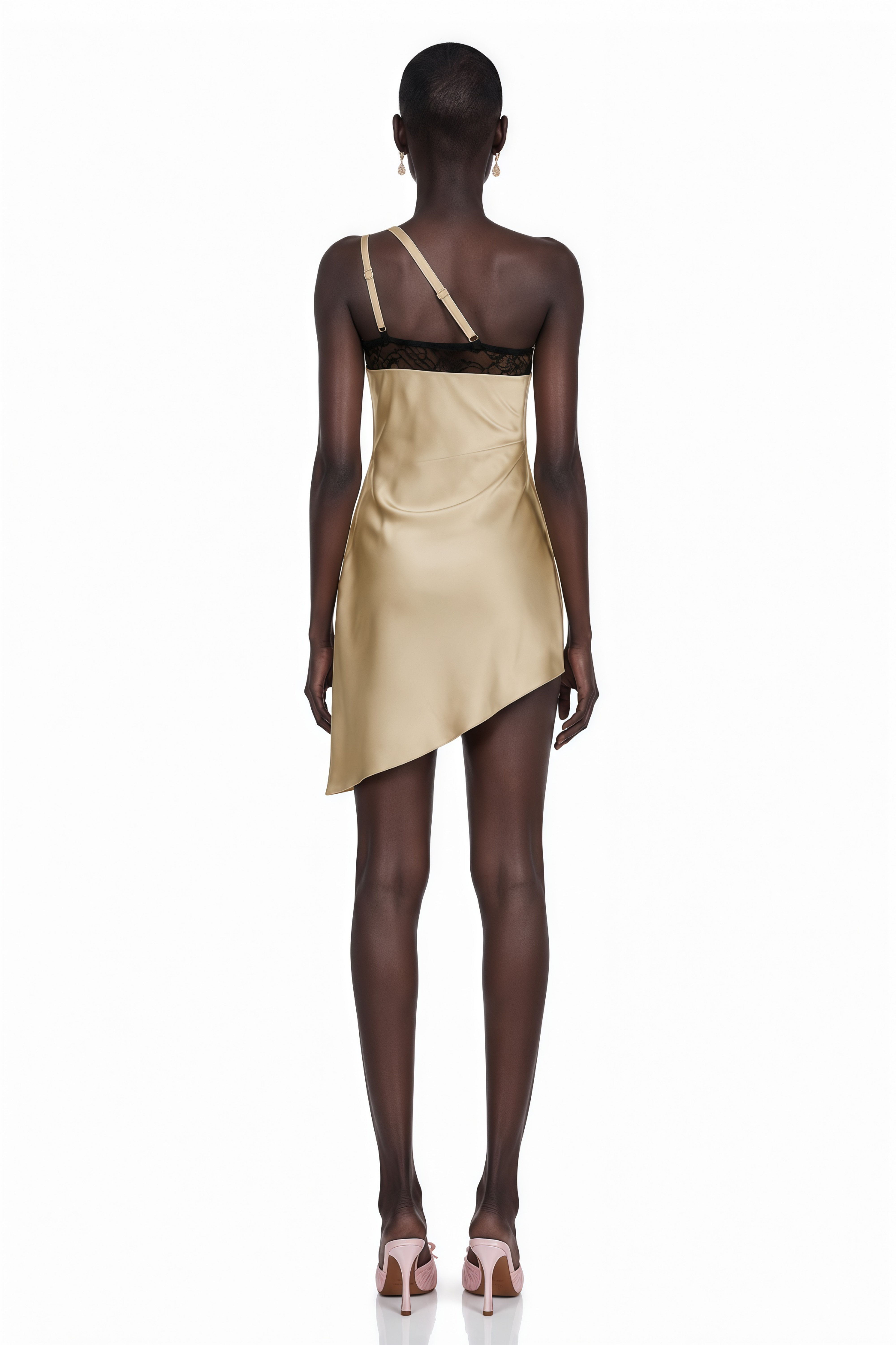 Juana Neutral Lace-detail Asymmetrical Mini Dress