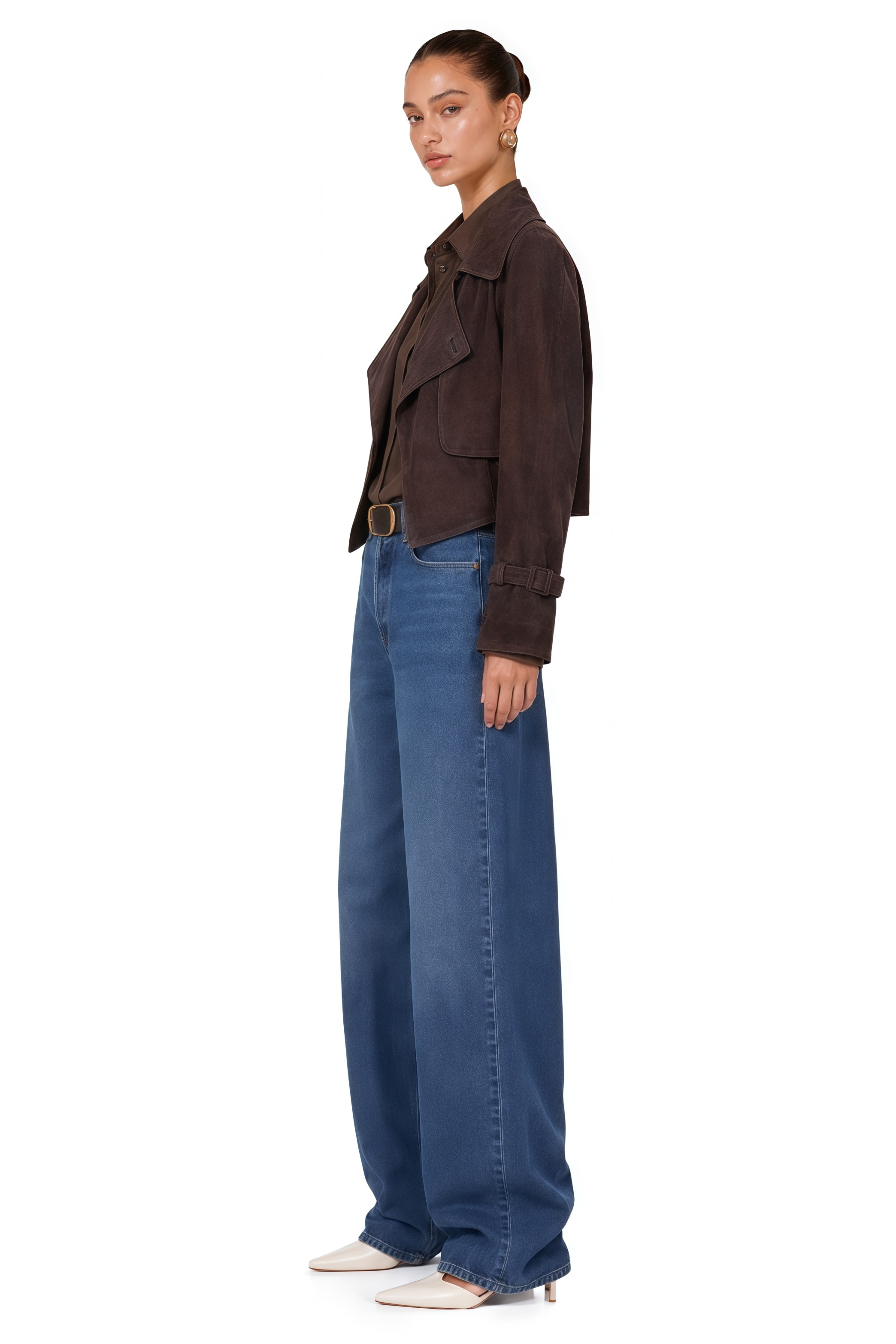 Esperanza Brown Belted Suede Short Biker Jacket