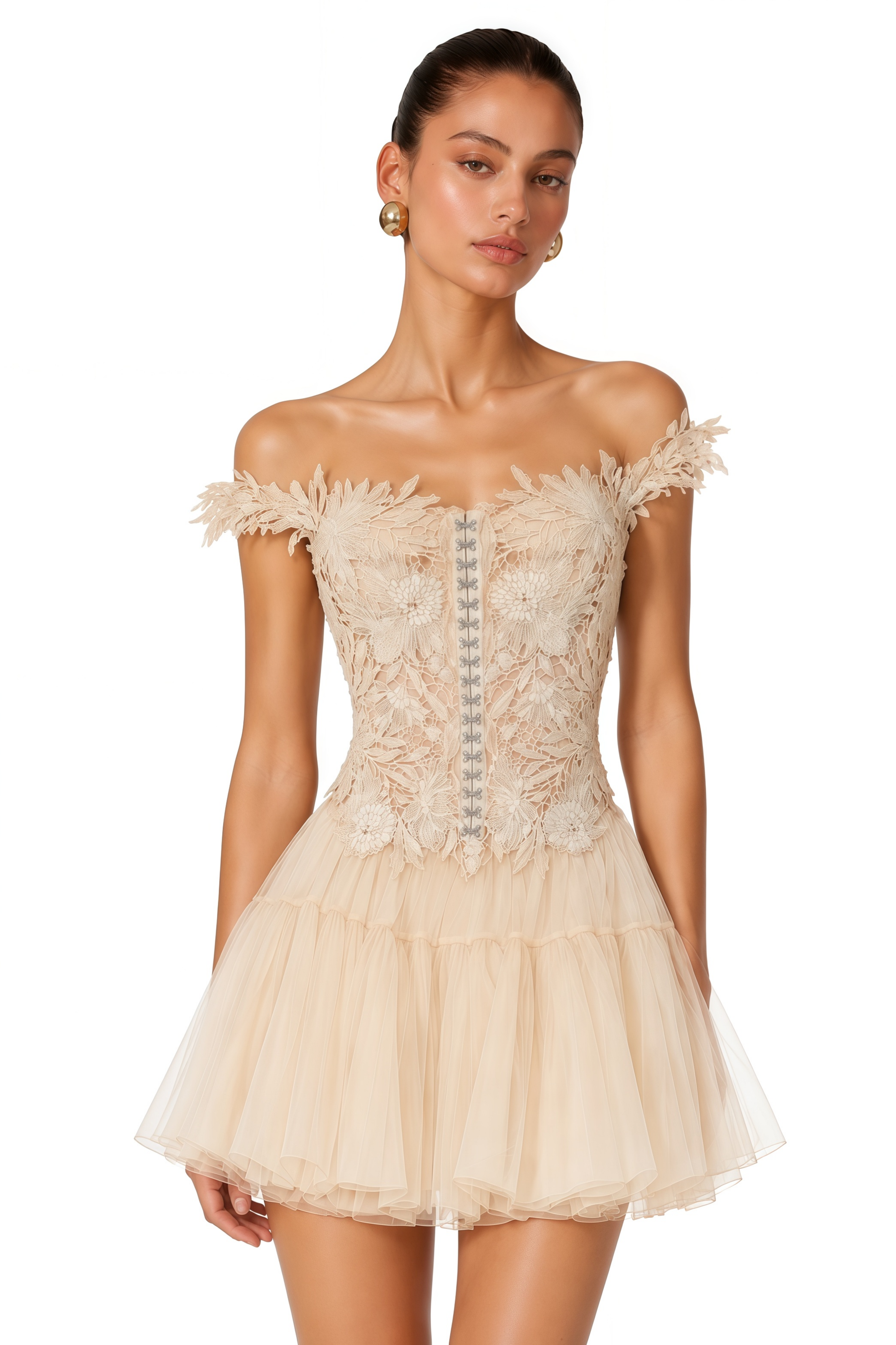 Katie Cream Floral Embroidered Top & Skirt Set