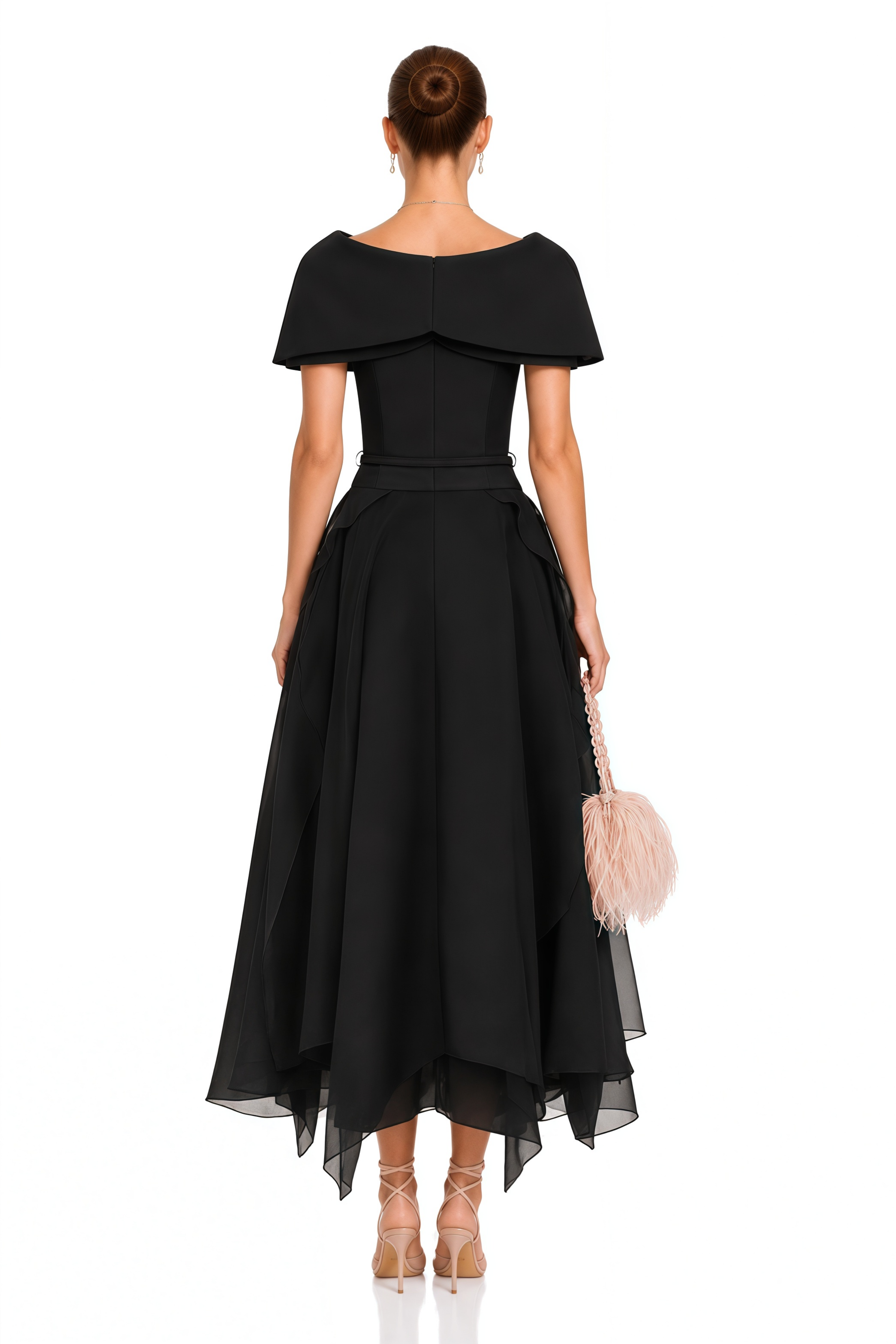 Aria Black Asymmetrical Shawl & Tulle Panel Dress Set
