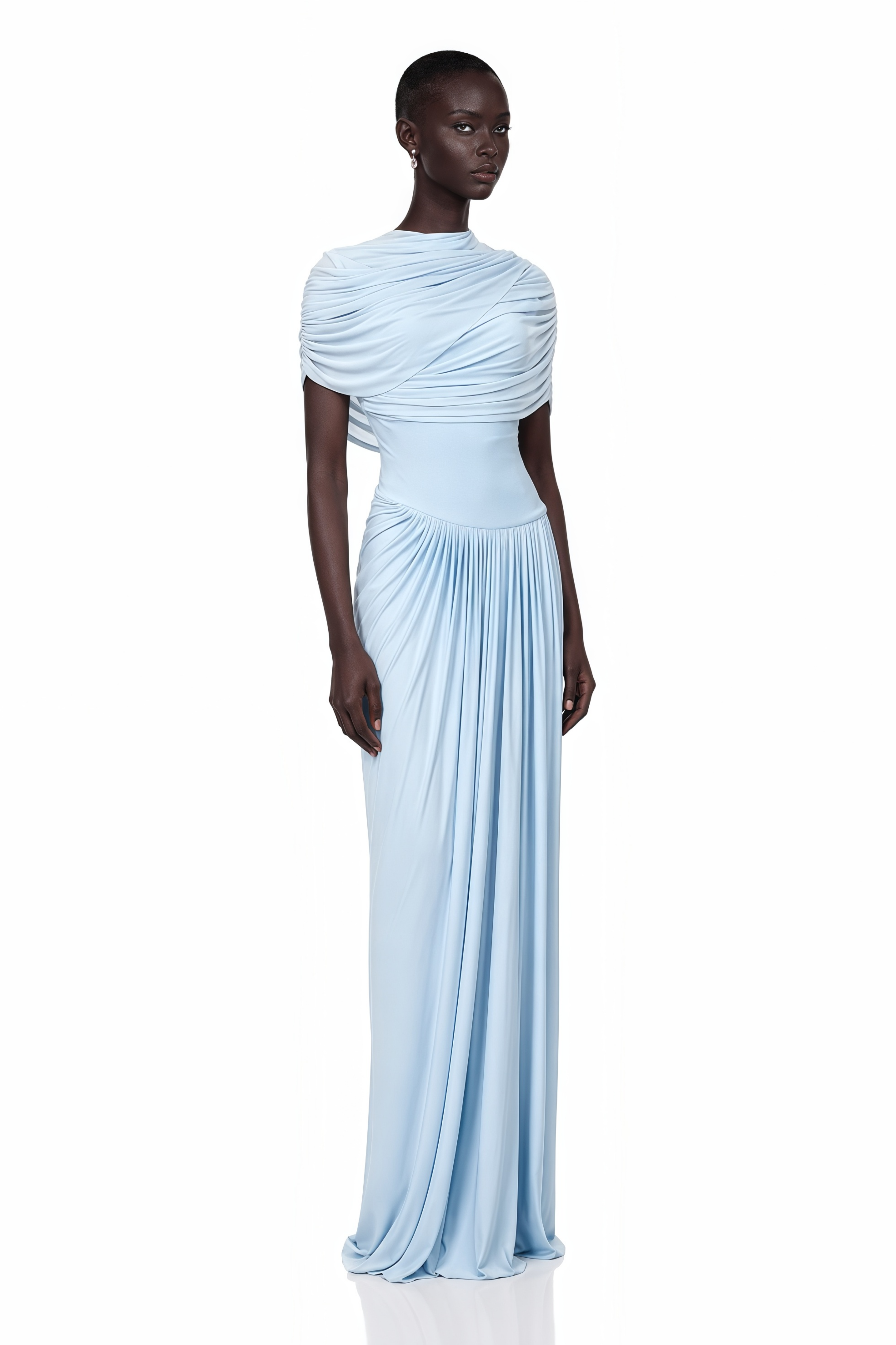 Catherine asymmetrical pleated maxi dress in Baby-blue