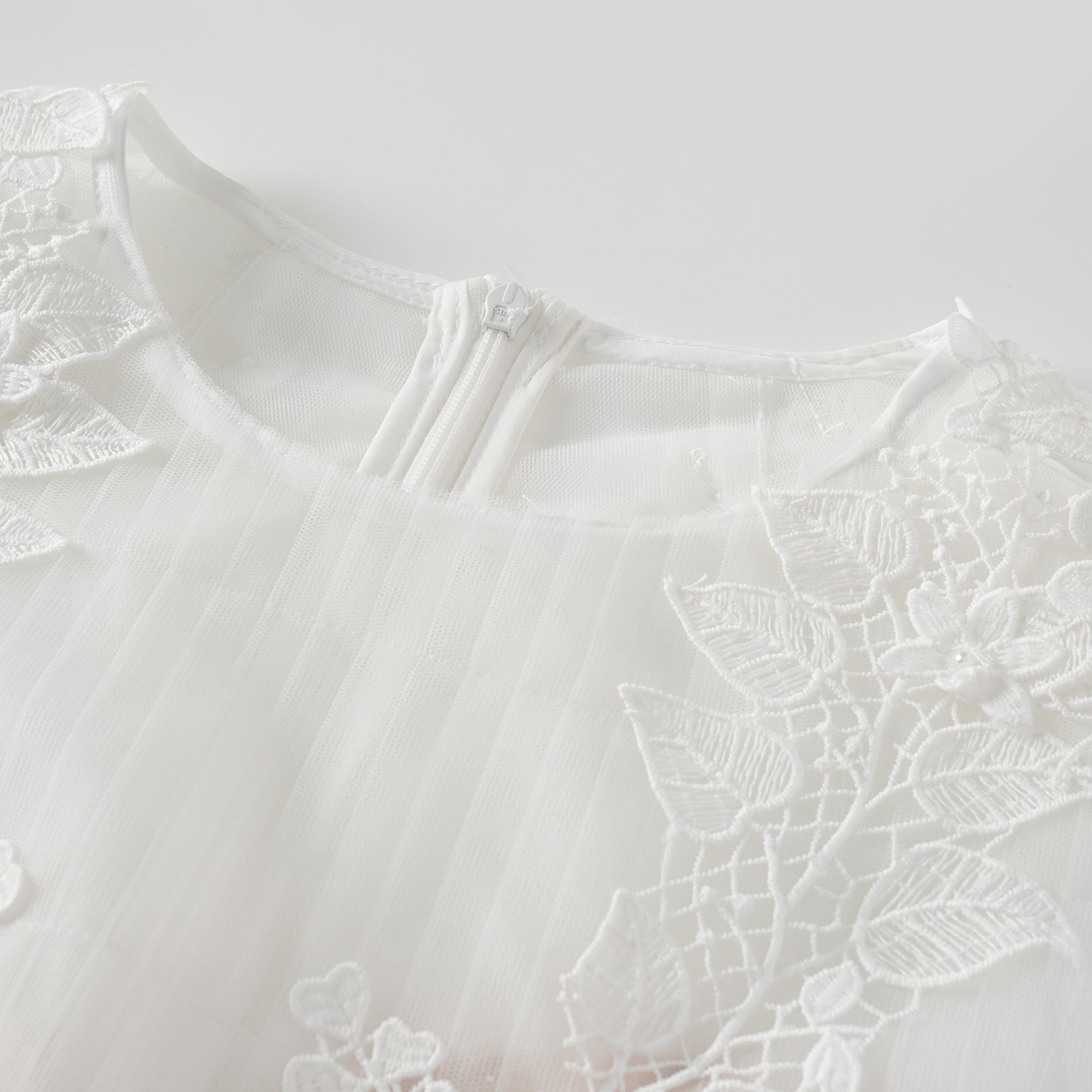Flower-Appliqué Tulle Midi Dress