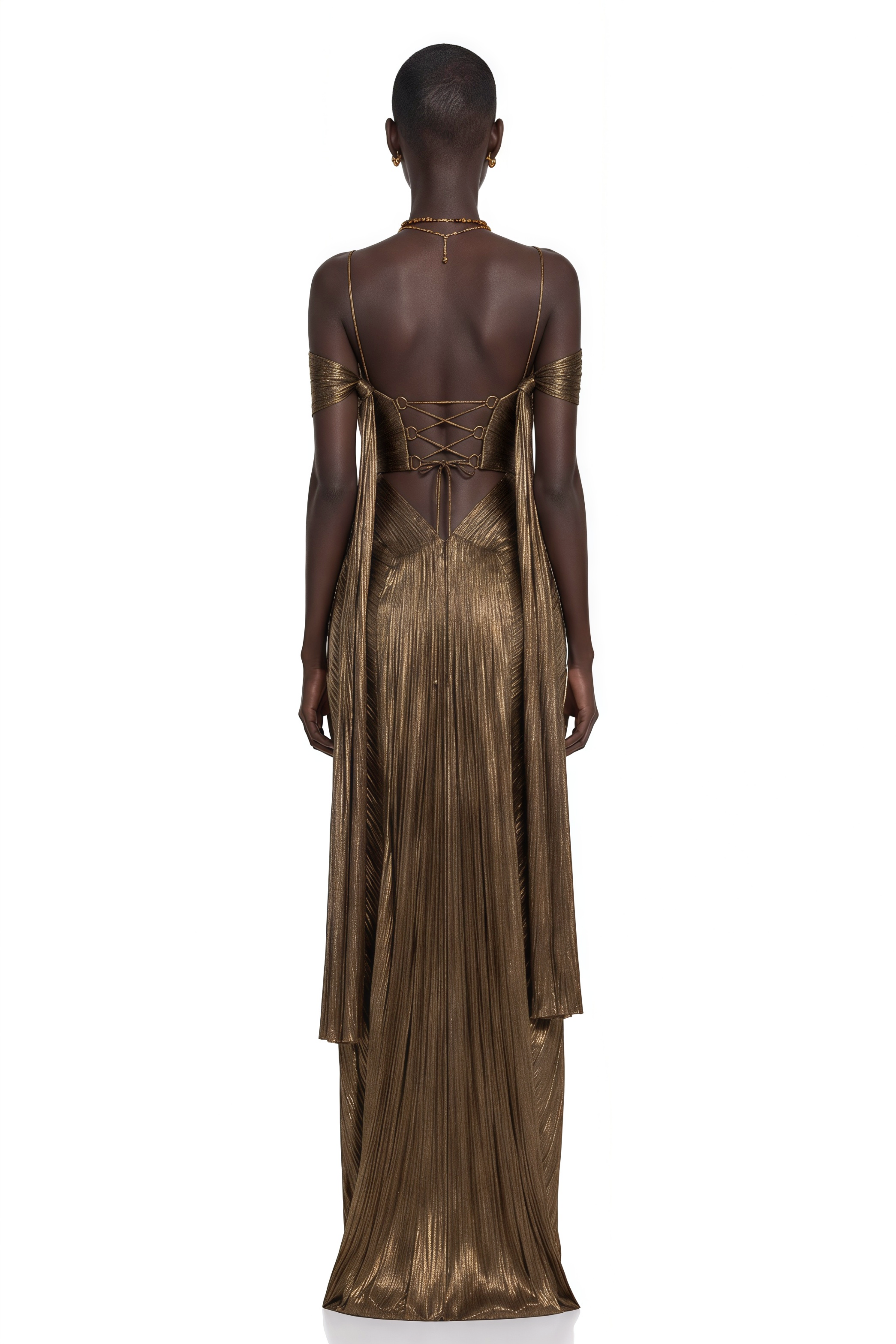 Marise Brown Draped Satin Maxi Dress