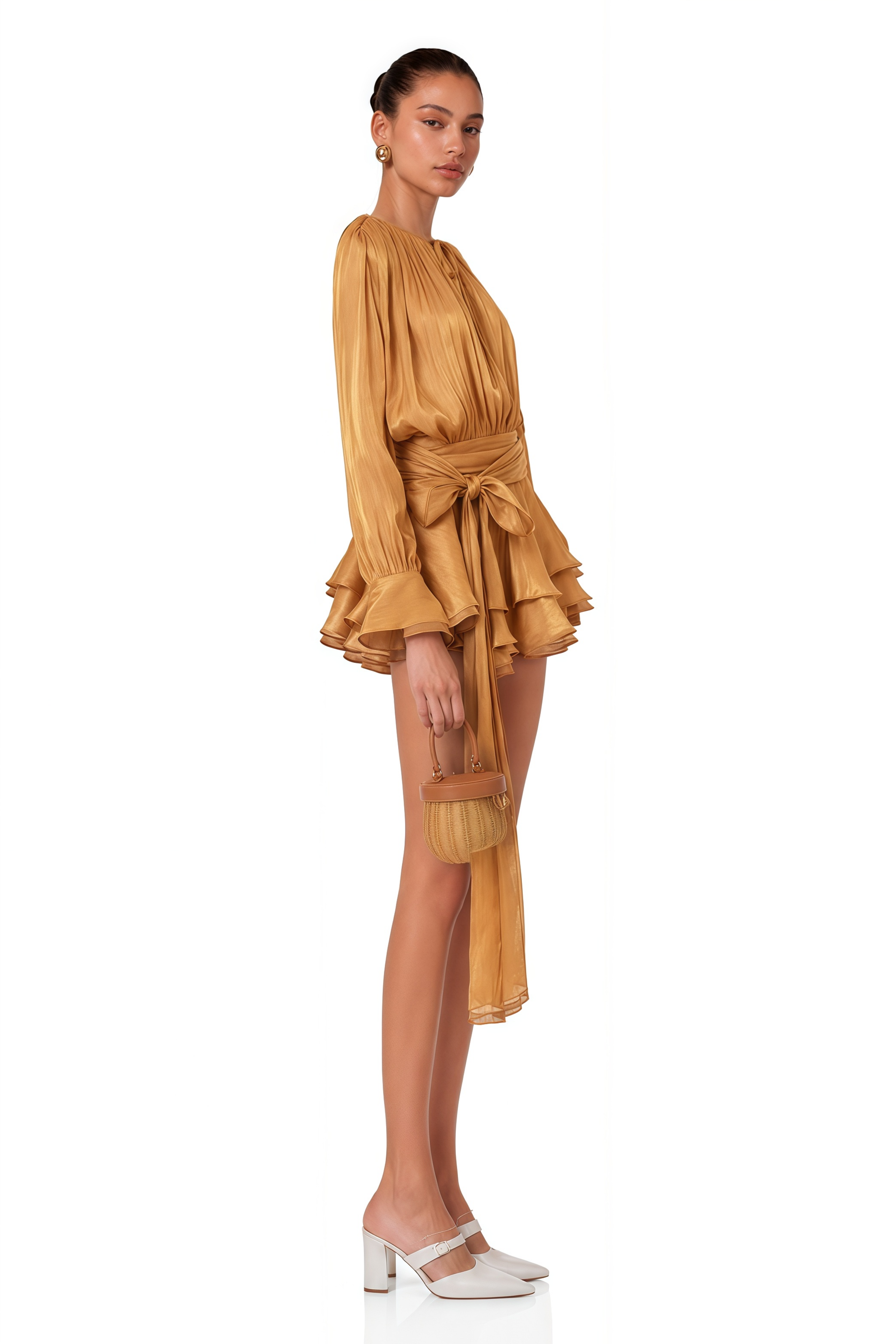 Eugénie Gold Fully Pleated Ruffled Mini Dress