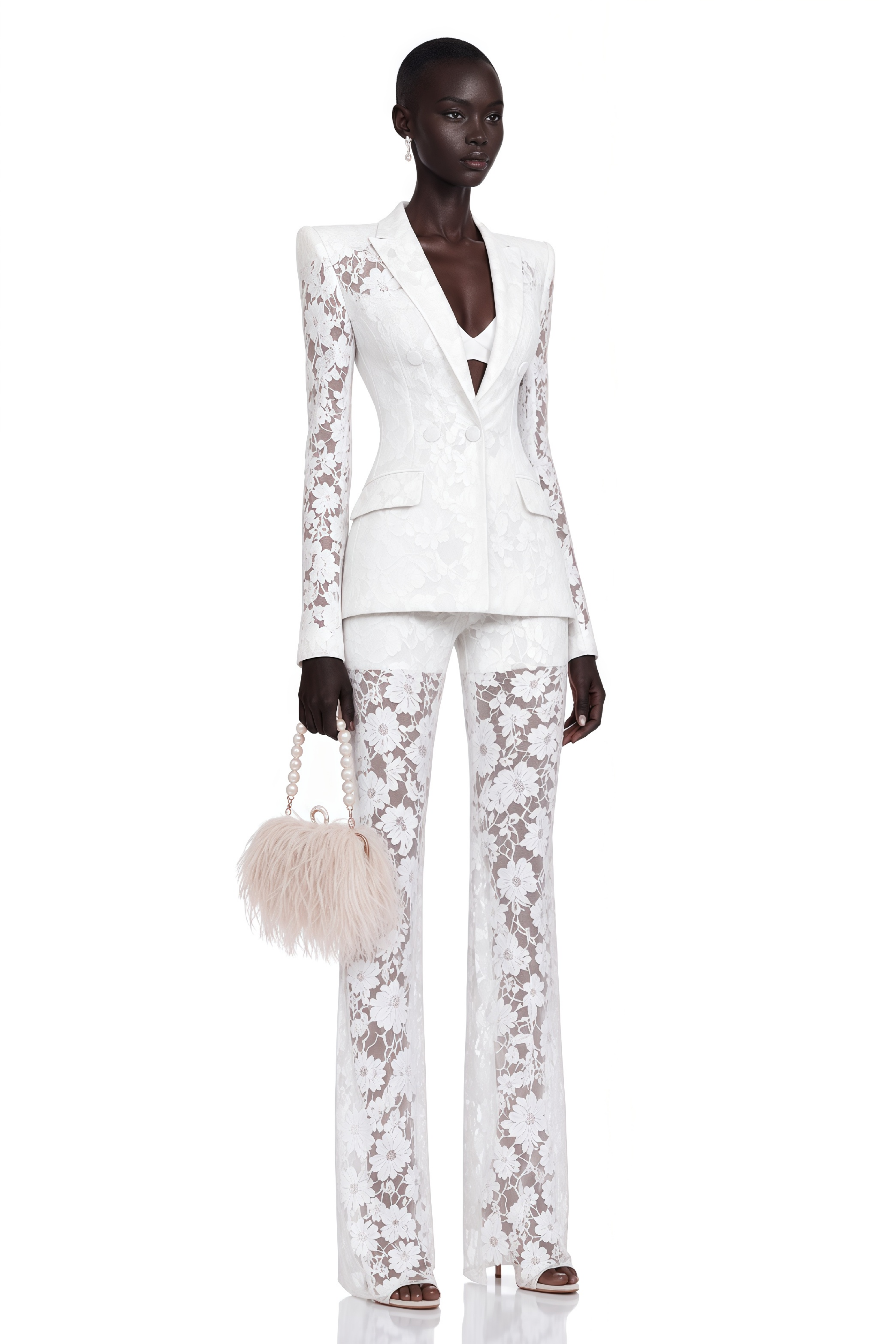 Zoé Sheer Lace Blazer & Trousers Matching Set