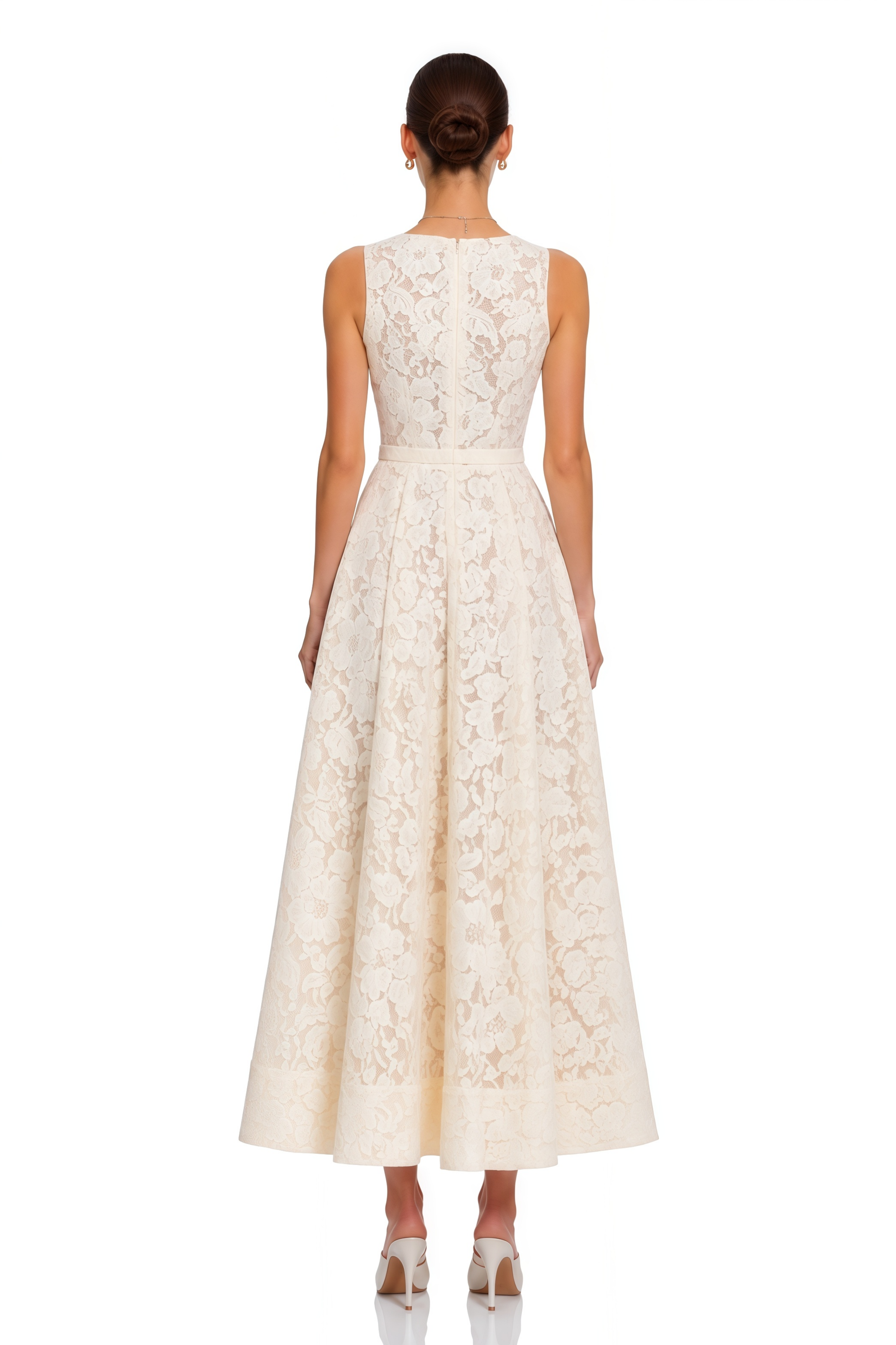 Golnar White Sleeveless Floral Lace Maxi Dress