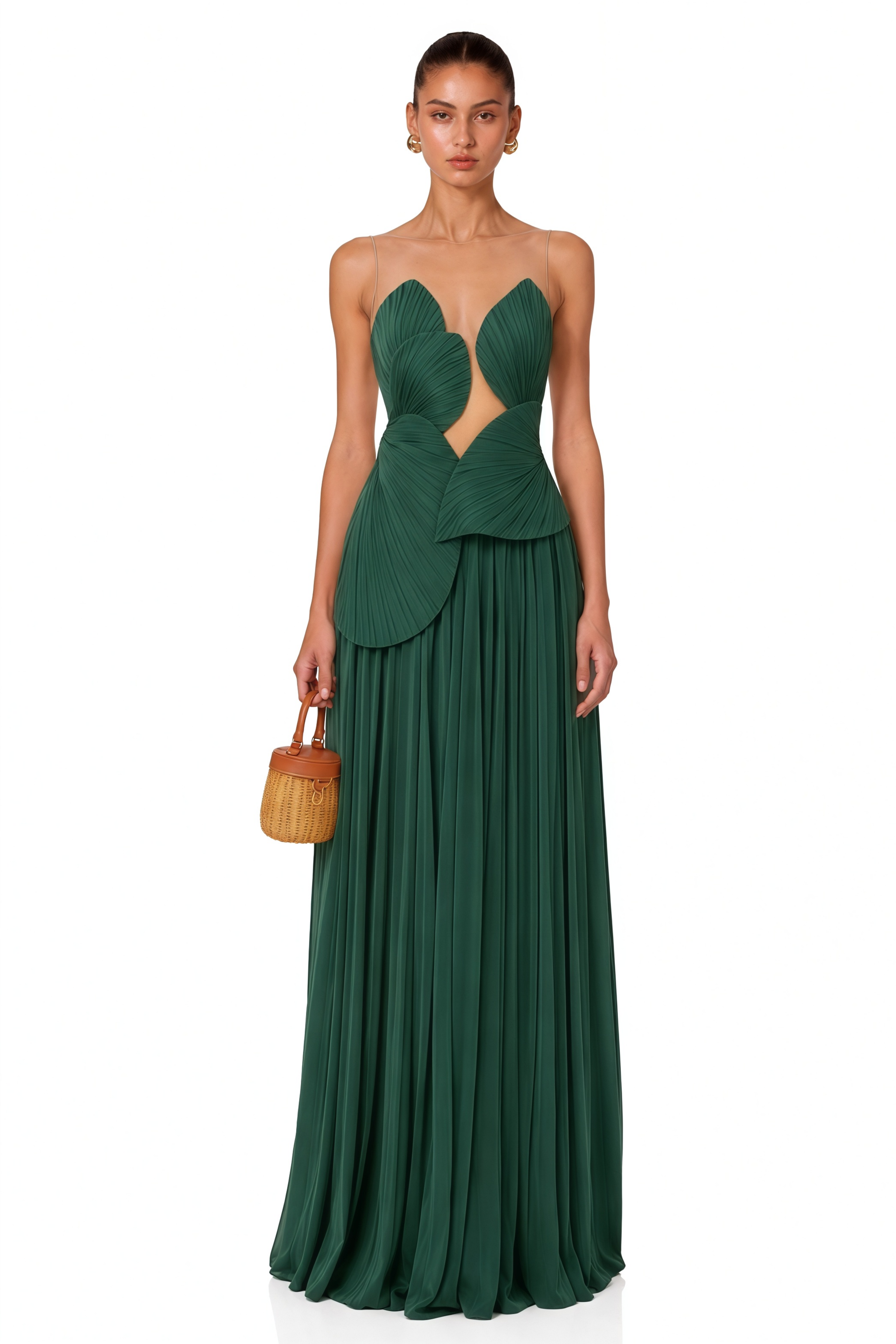 Dalila Green Backless Asymmetrical Ruched Maxi Dress