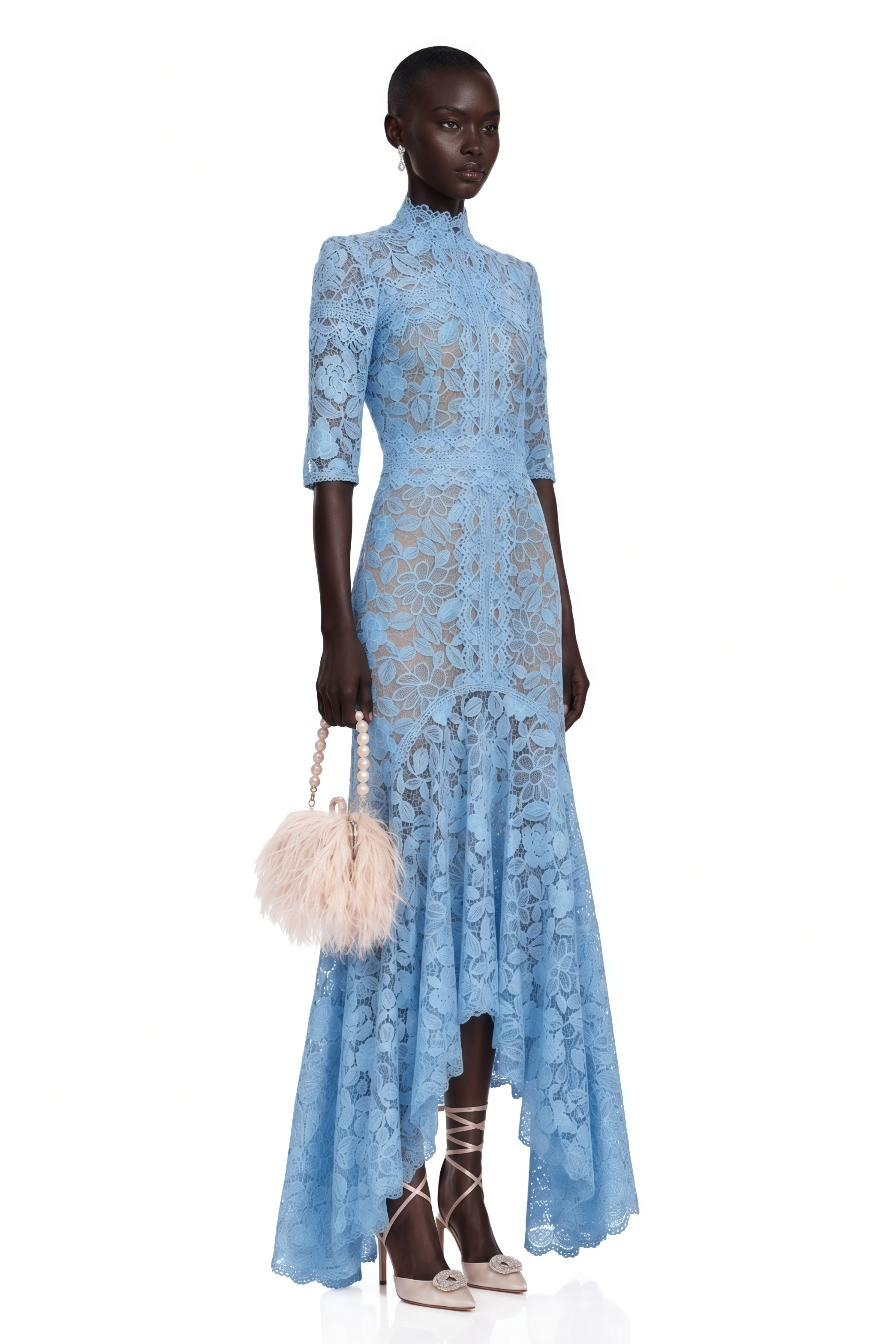 Daniela Blue Floral Lace Mermaid Maxi Dress