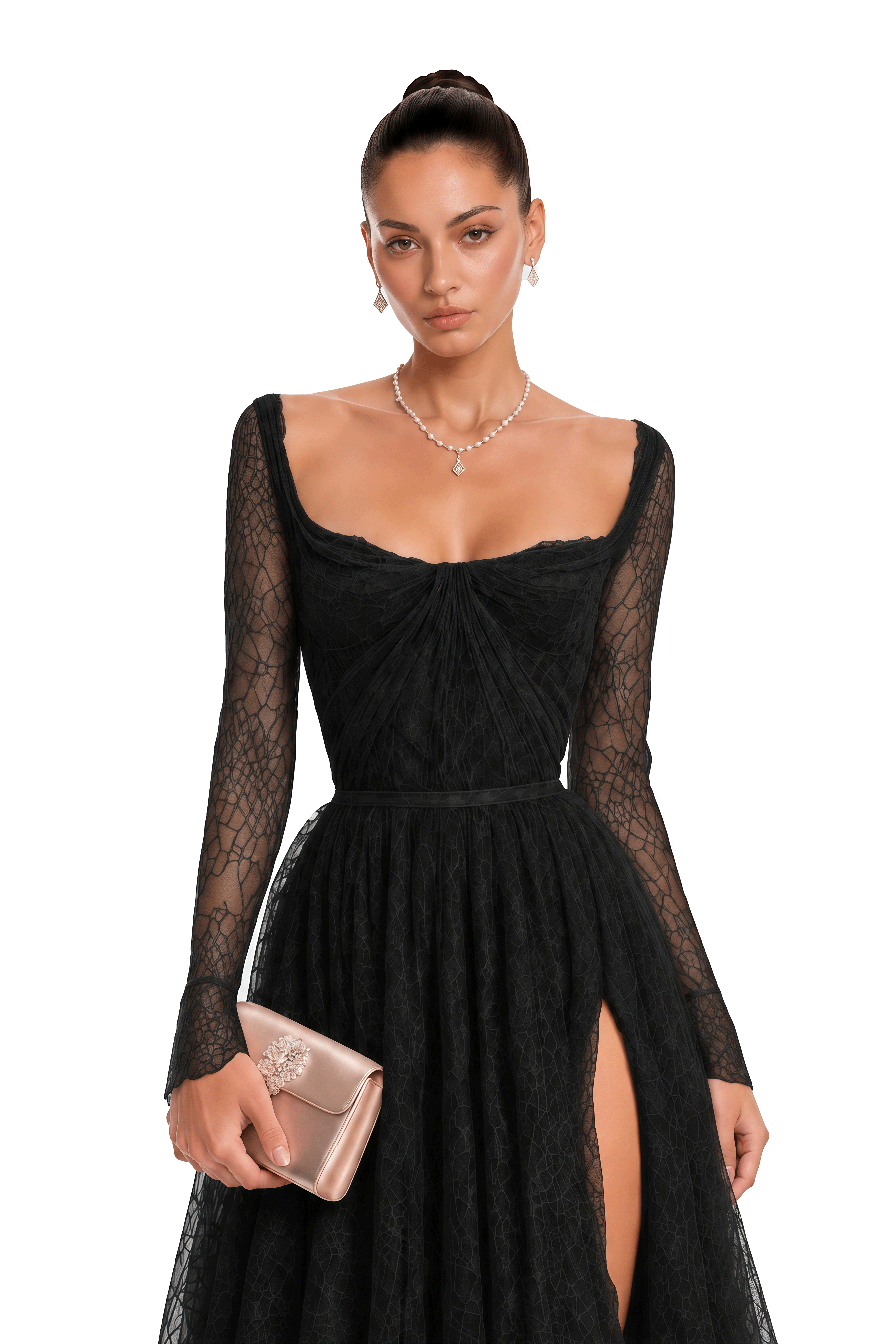 Aalto Black Lace Ruffled Maxi Dress with Slit