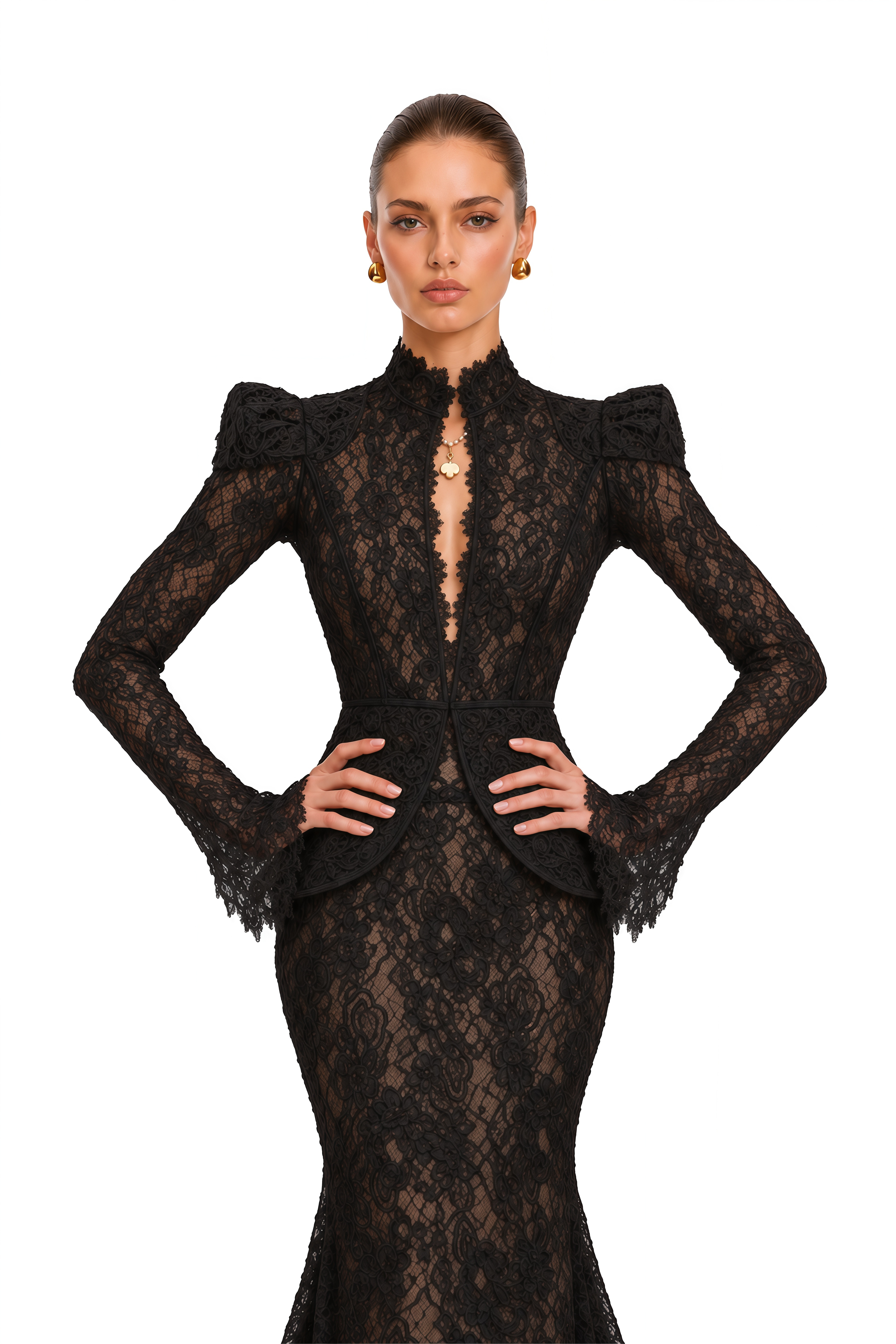 Adèle Black Puff Floral Blouse & Mermaid Skirt Set