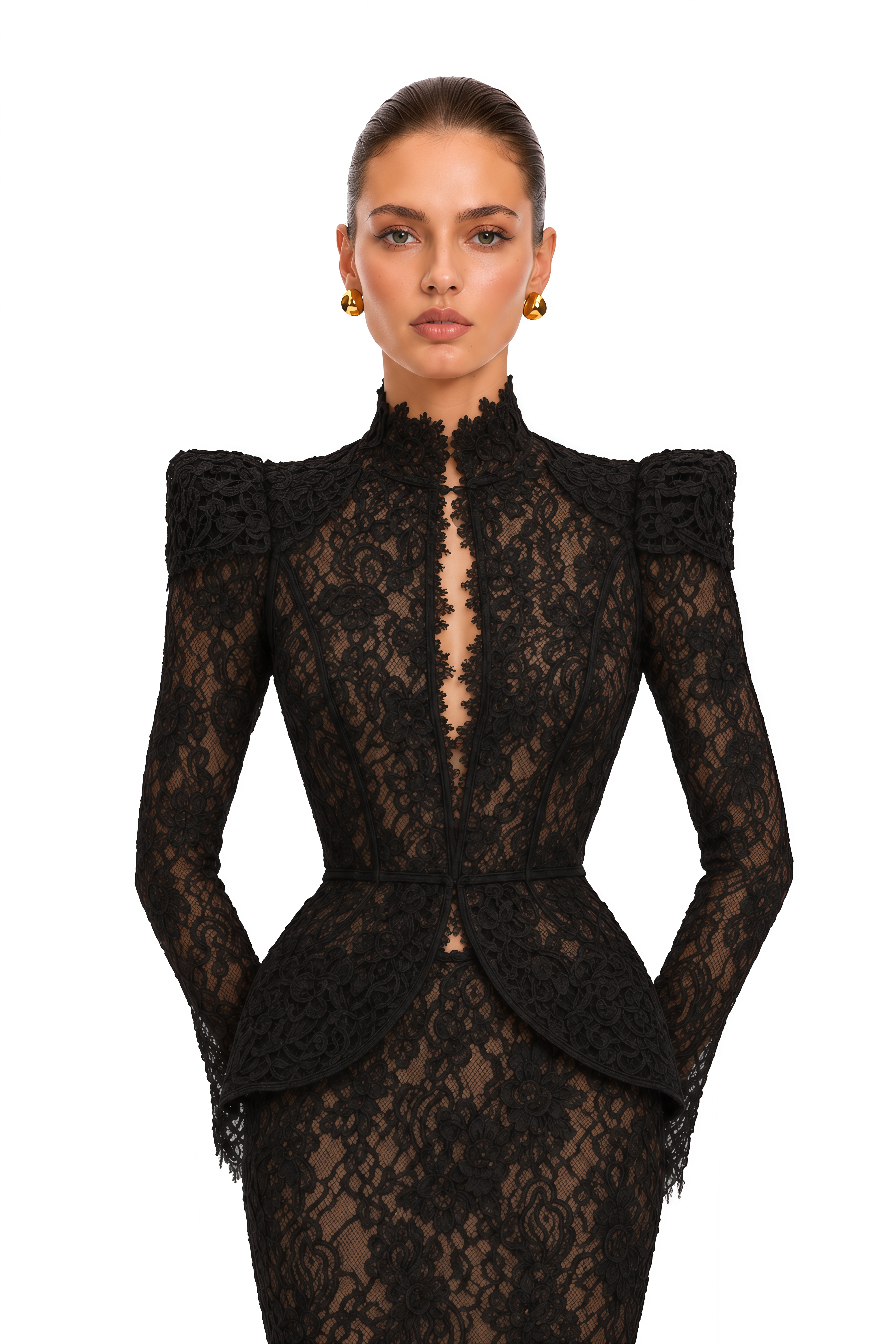 Adèle Black Puff Floral Blouse & Mermaid Skirt Set