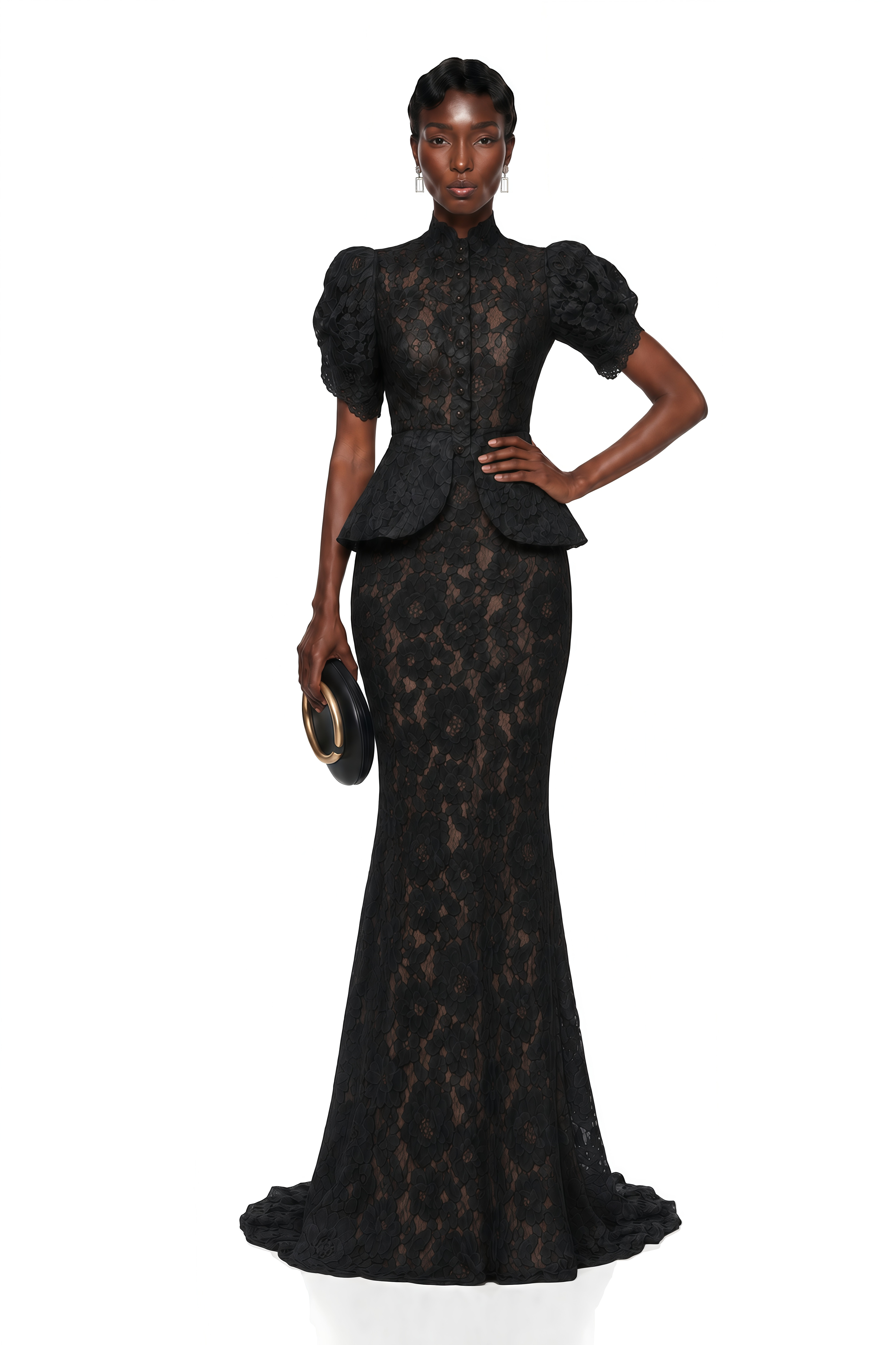 Adèle Black Short Sleeve Floral Blouse & Mermaid Skirt Set